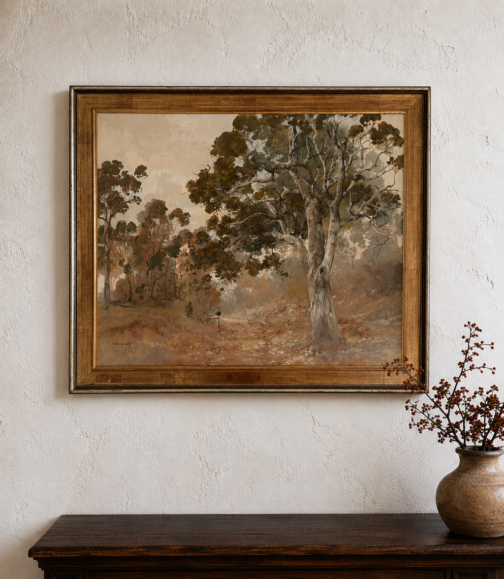 Large 1970s Kerry Collingwood Australian landscape painting, vintage framed art
