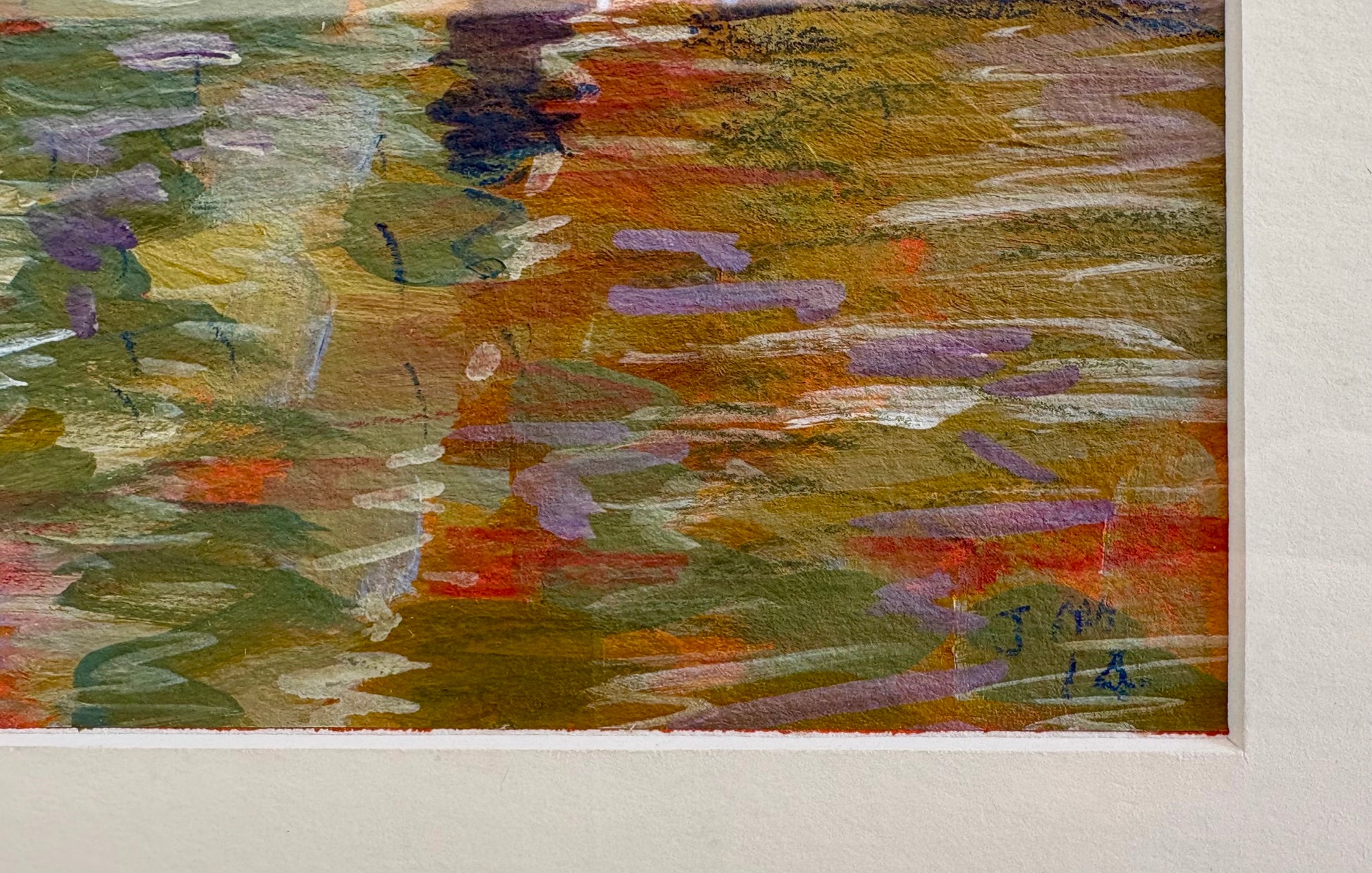 Original pair of mixed media paintings, Judy Mylonas, framed art