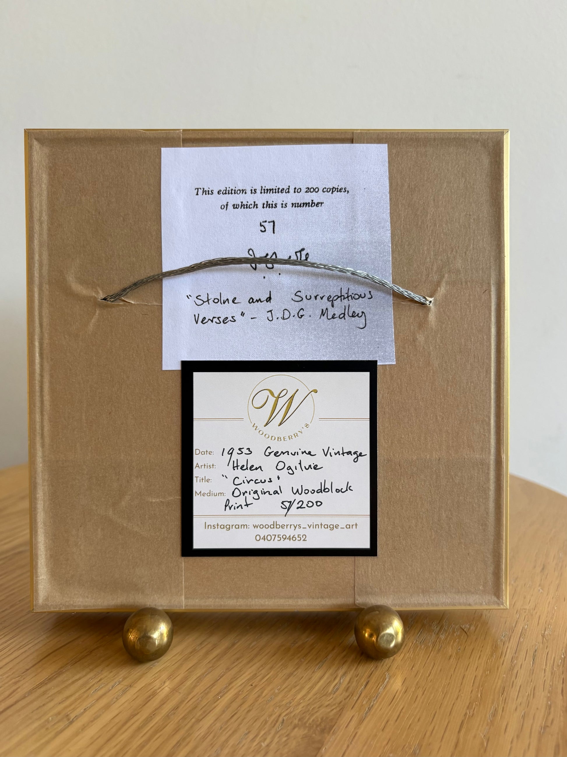 Original Helen Ogilvie woodblock print "Circus", framed art, Australian artwork