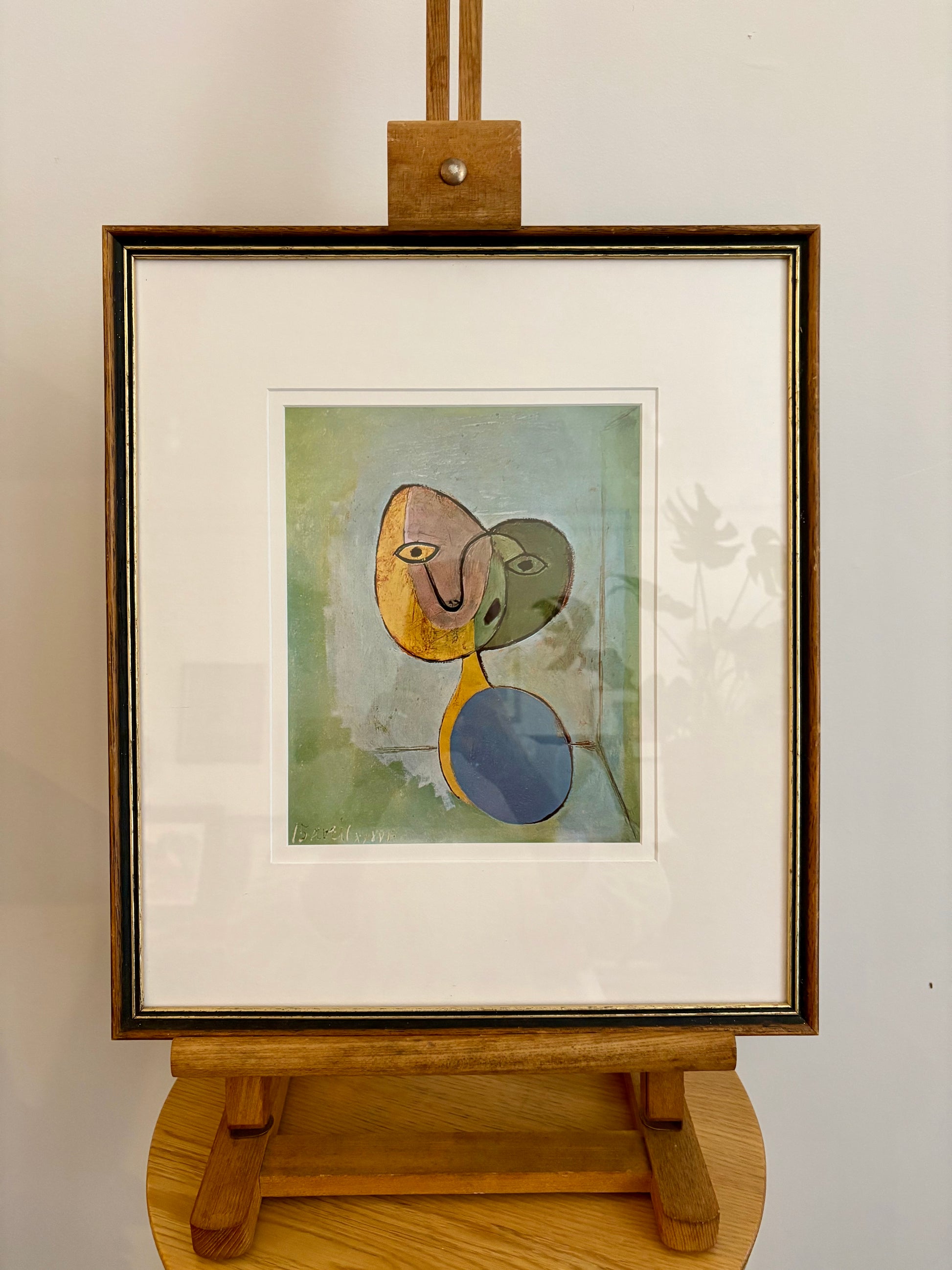 1960s Picasso print, portrait, vintage framed art, “Figure” Mid Century