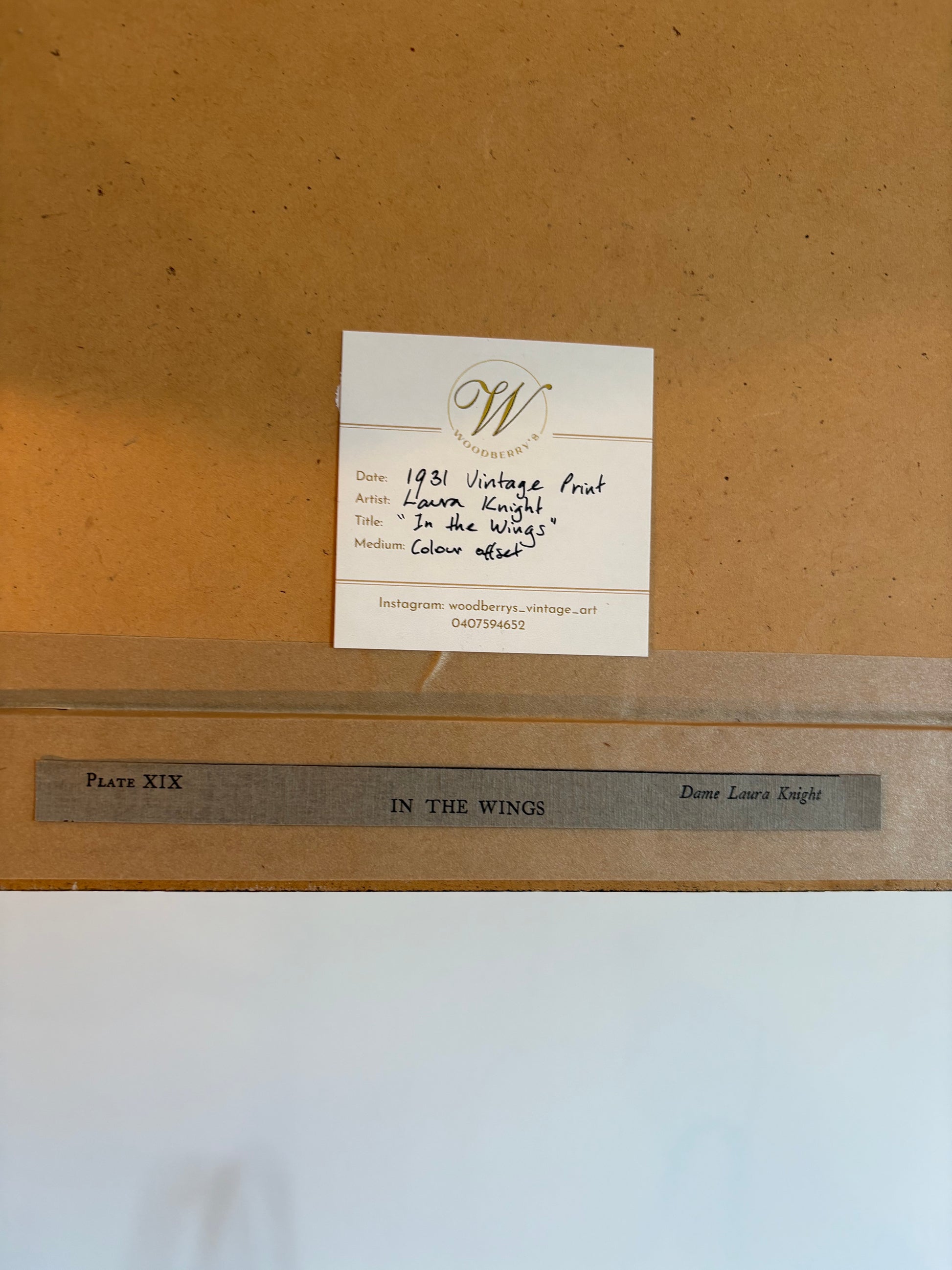 1931 Vintage print, "in the Wings", Laura Knight, ballet dancer, framed art