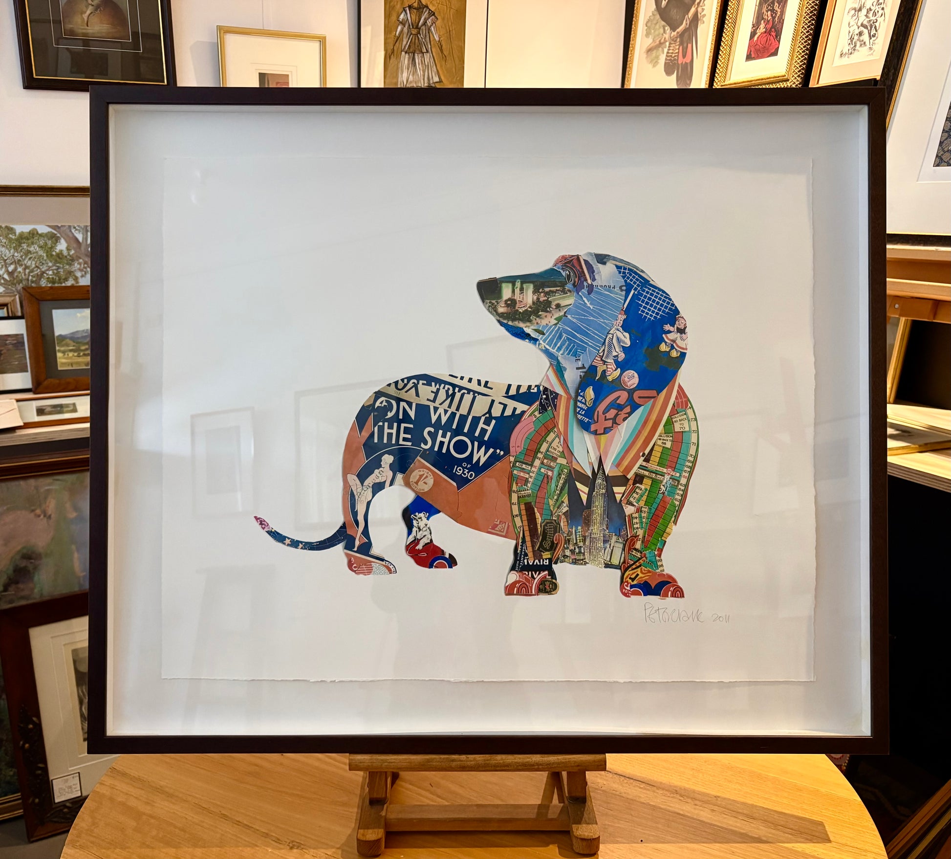 Large digital print, signed, Peter Clark, Dachdhund, framed art