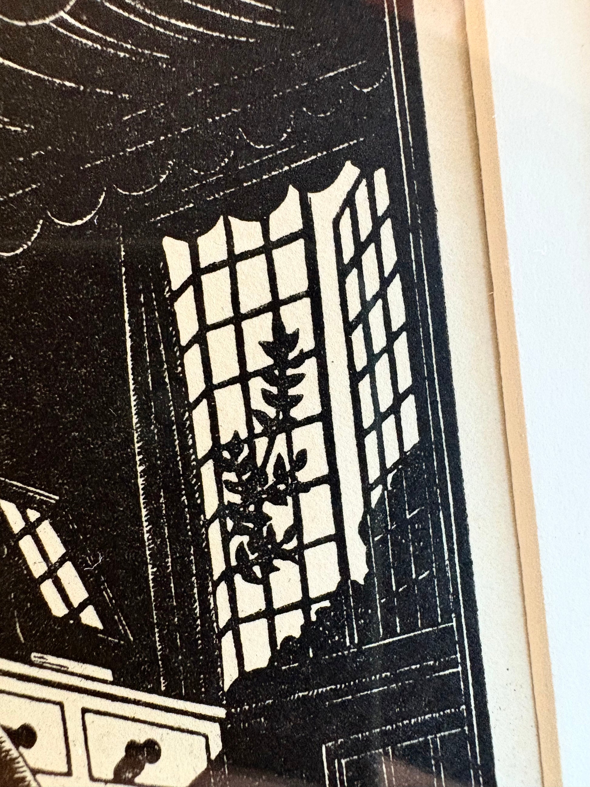 1925 Antique print, “Autumn Midnight”, Eric Gill, framed artwork