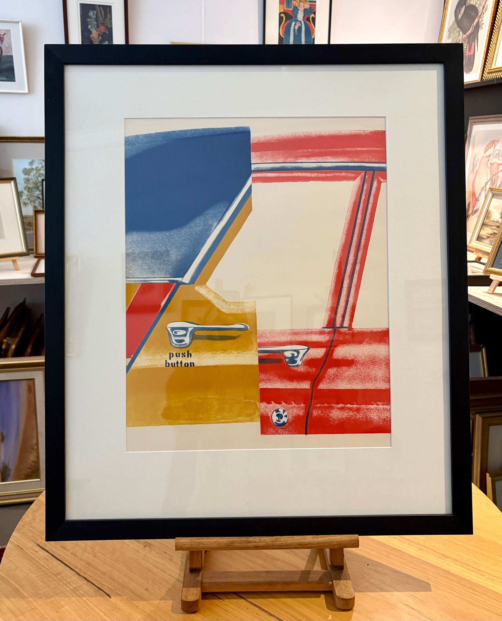 1972 lithograph, Pop Art, German framed vintage art poster, car