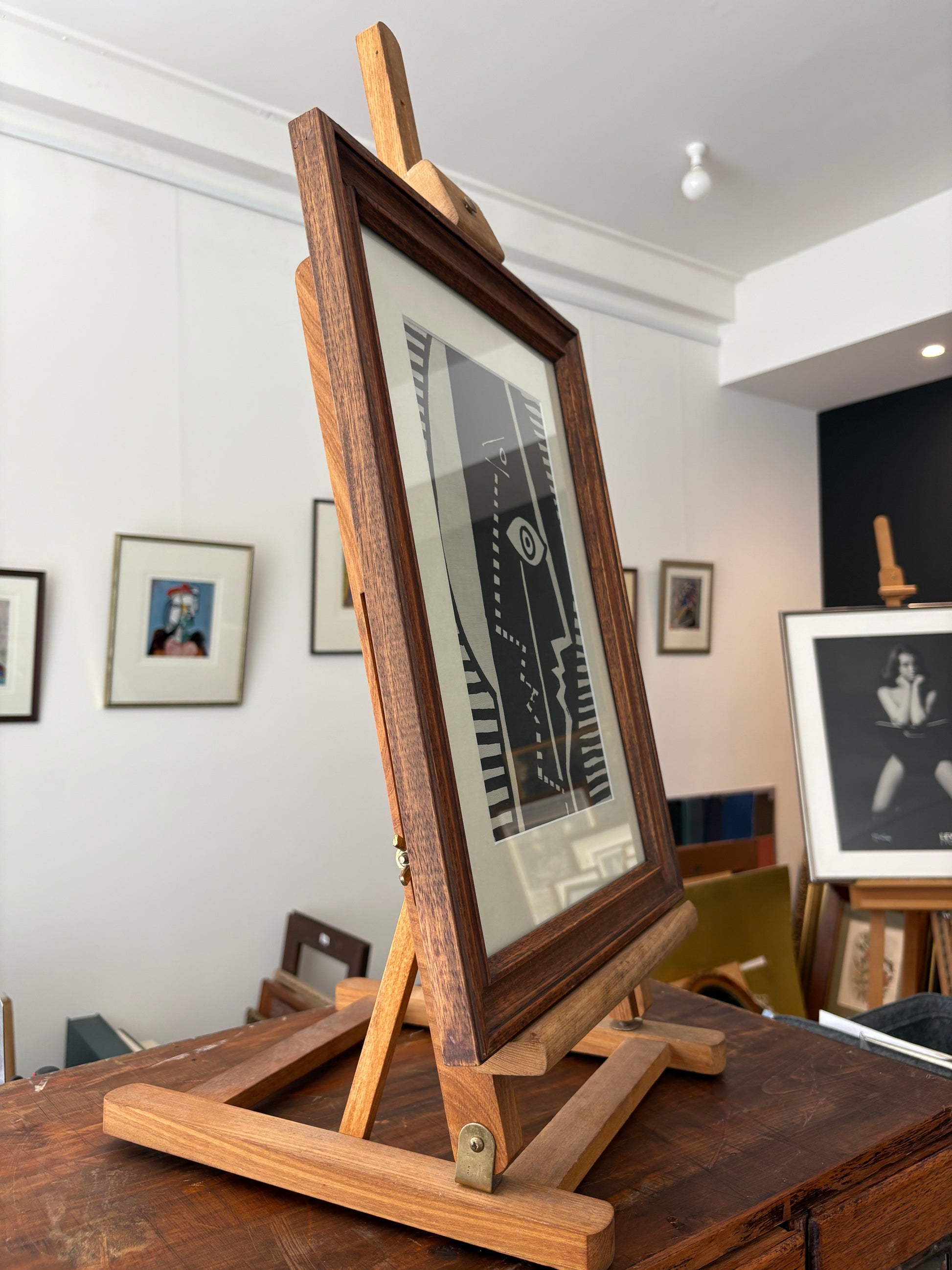 Rare mid-century 1950s Picasso print on canvas, Cubsism, portrait, framed vintage art