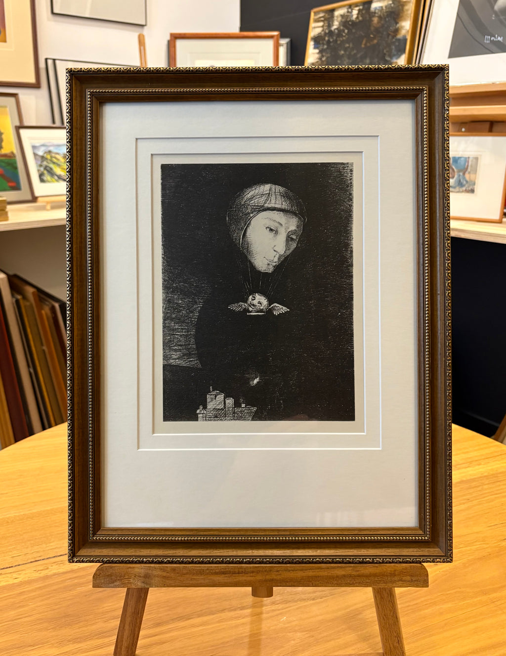 1929 Antique heliogravure print, Odilon Redon, French, vintage framed art