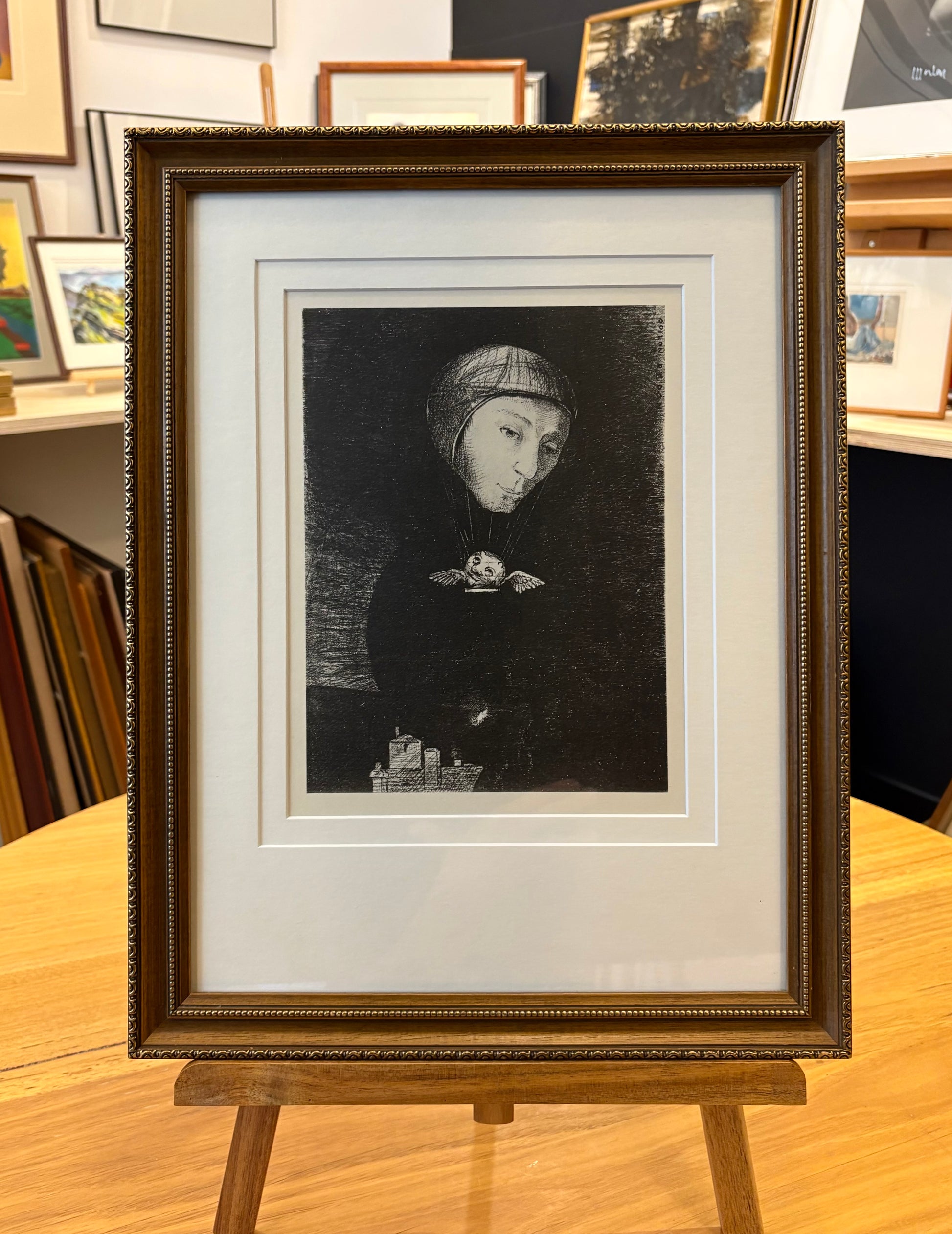 1929 Antique heliogravure print, Odilon Redon, French, vintage framed art