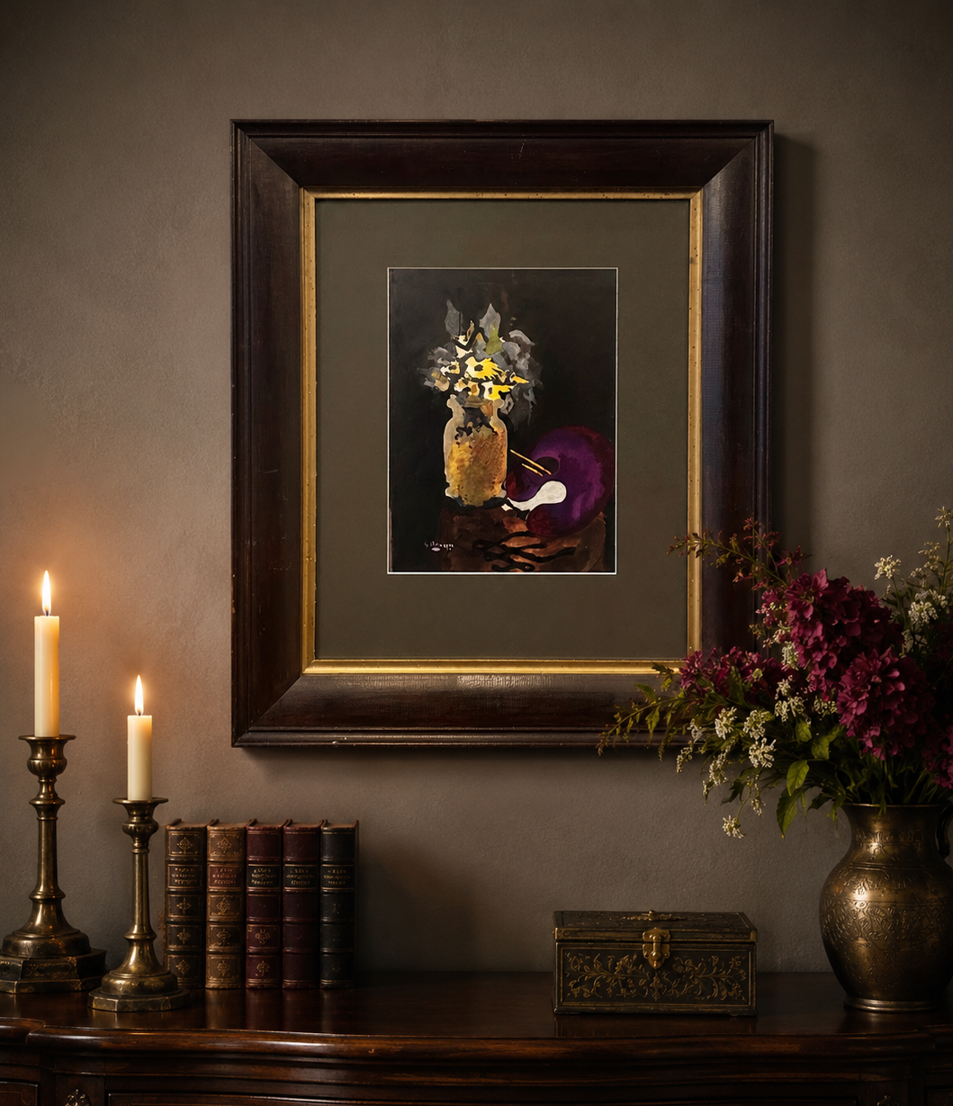 1955 Georges Braque, original lithograph, flowers, French, framed mid century art