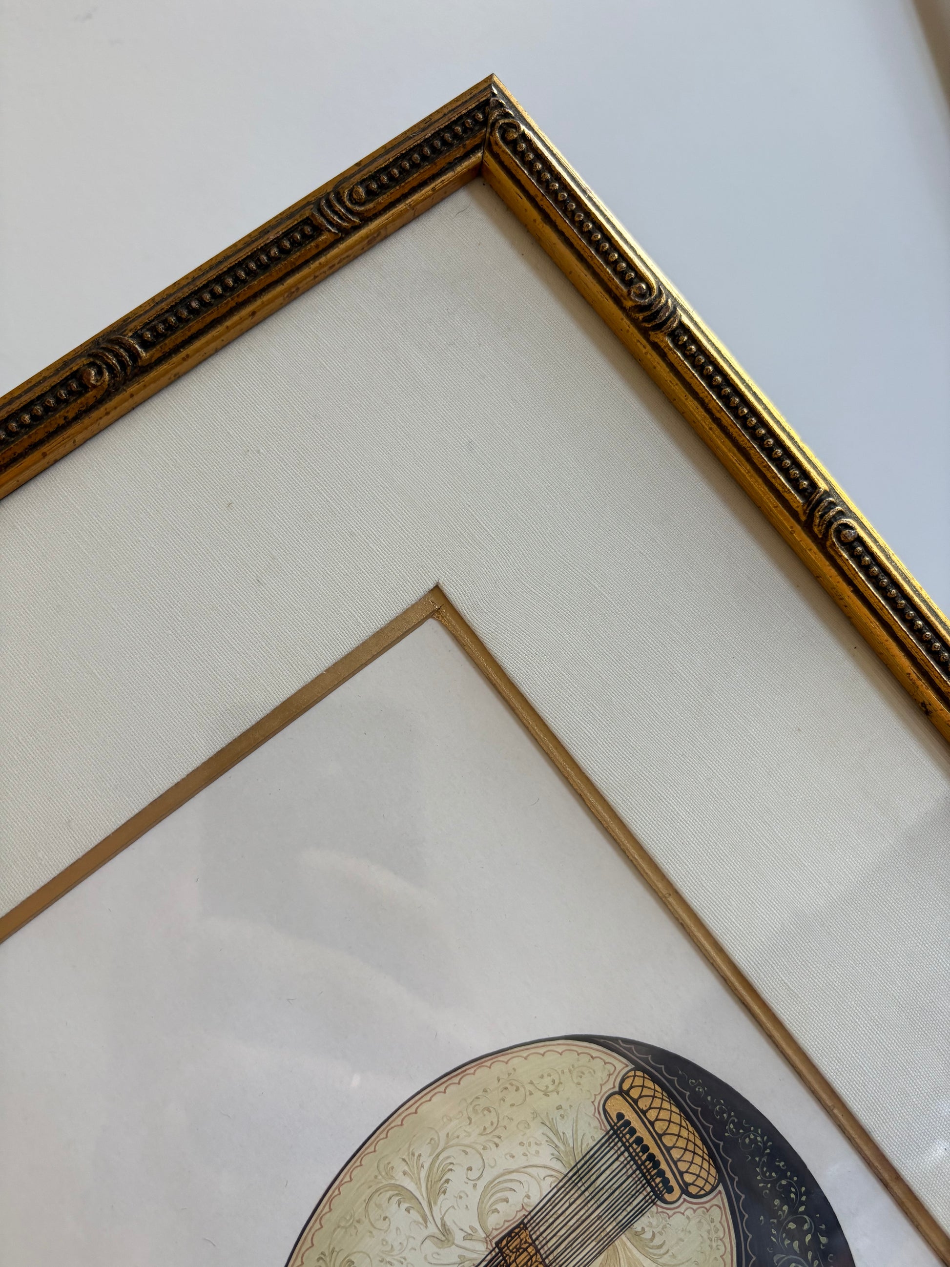 Original Indian folk art painting, Sarod musical instrument, framed art