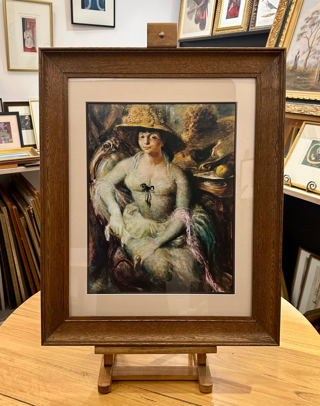 Margaret Olley gallery portrait print, William Dobell, artwork, antique oak frame