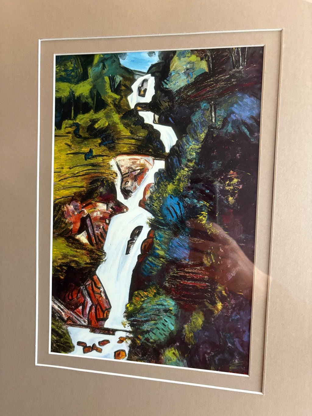 Framed Australian landscape print, Jeffrey Makin, waterfall painting, wall art