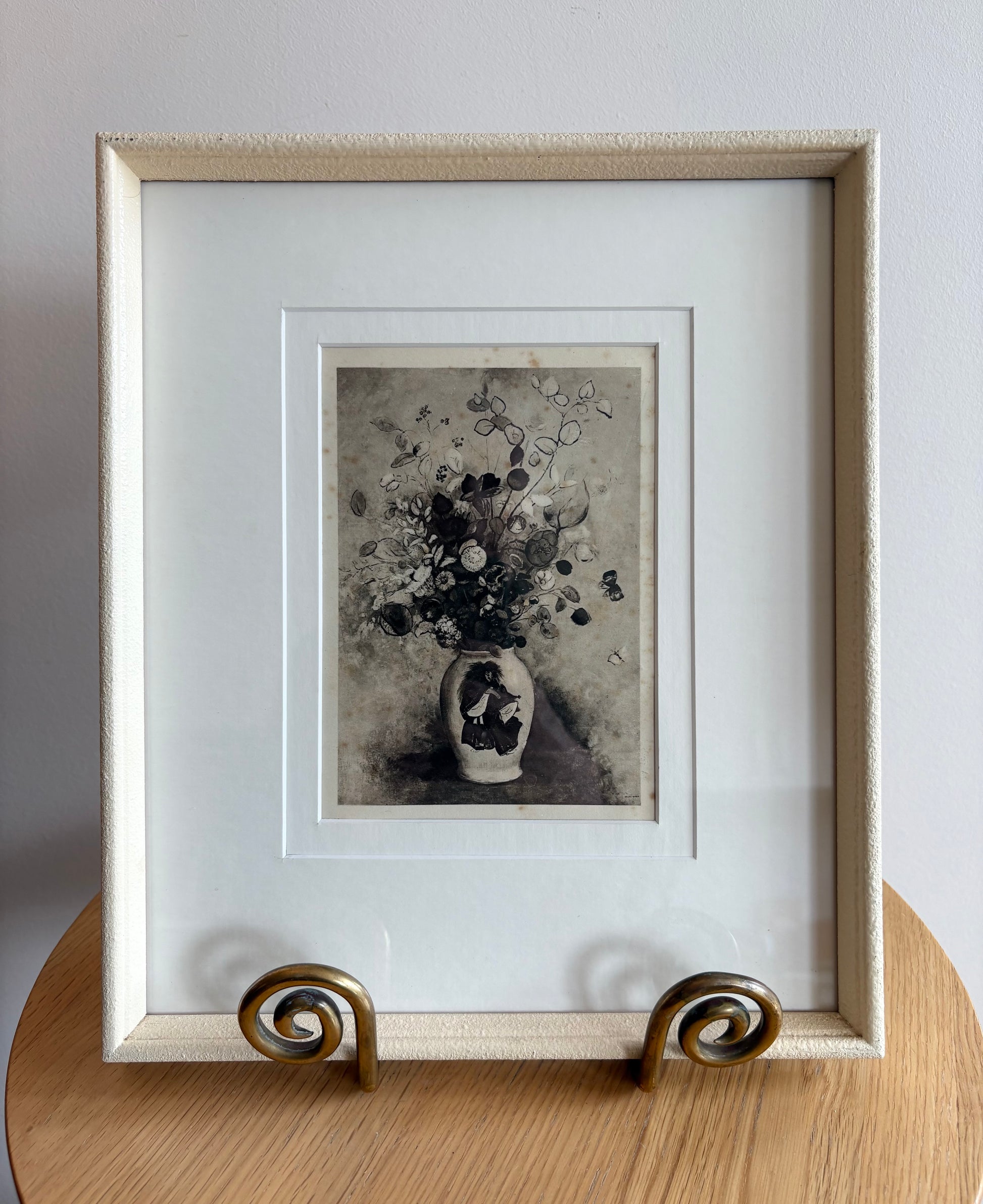 1929 Antique print, Odilon Redon, French, vase of flowers, vintage framed art