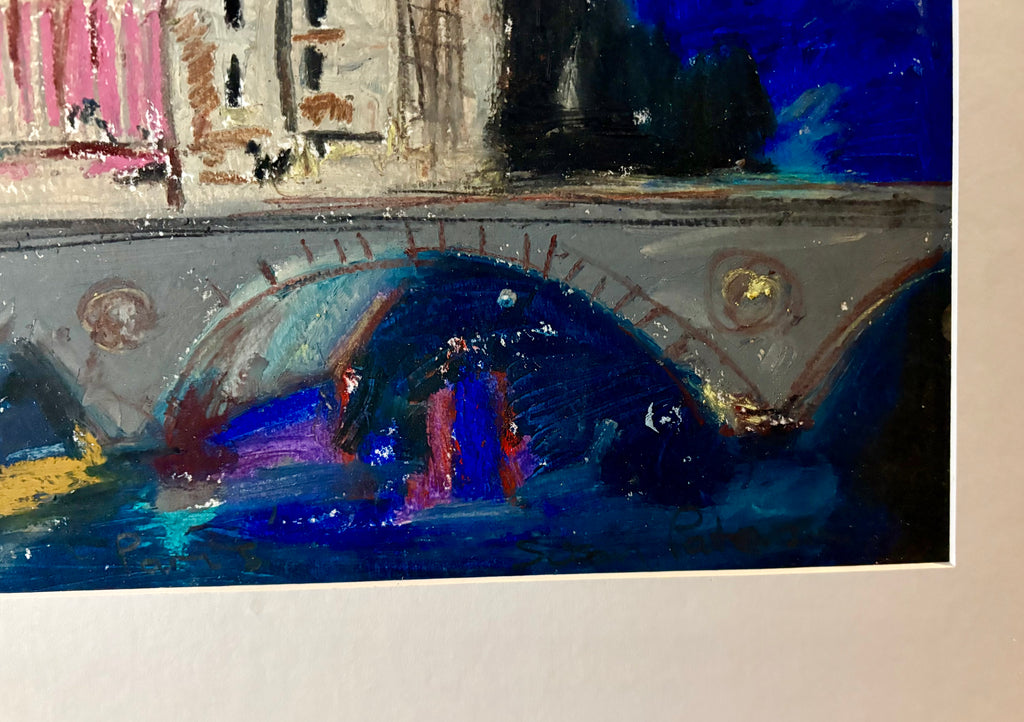 Original oil pastel, Paris, signed vintage framed art