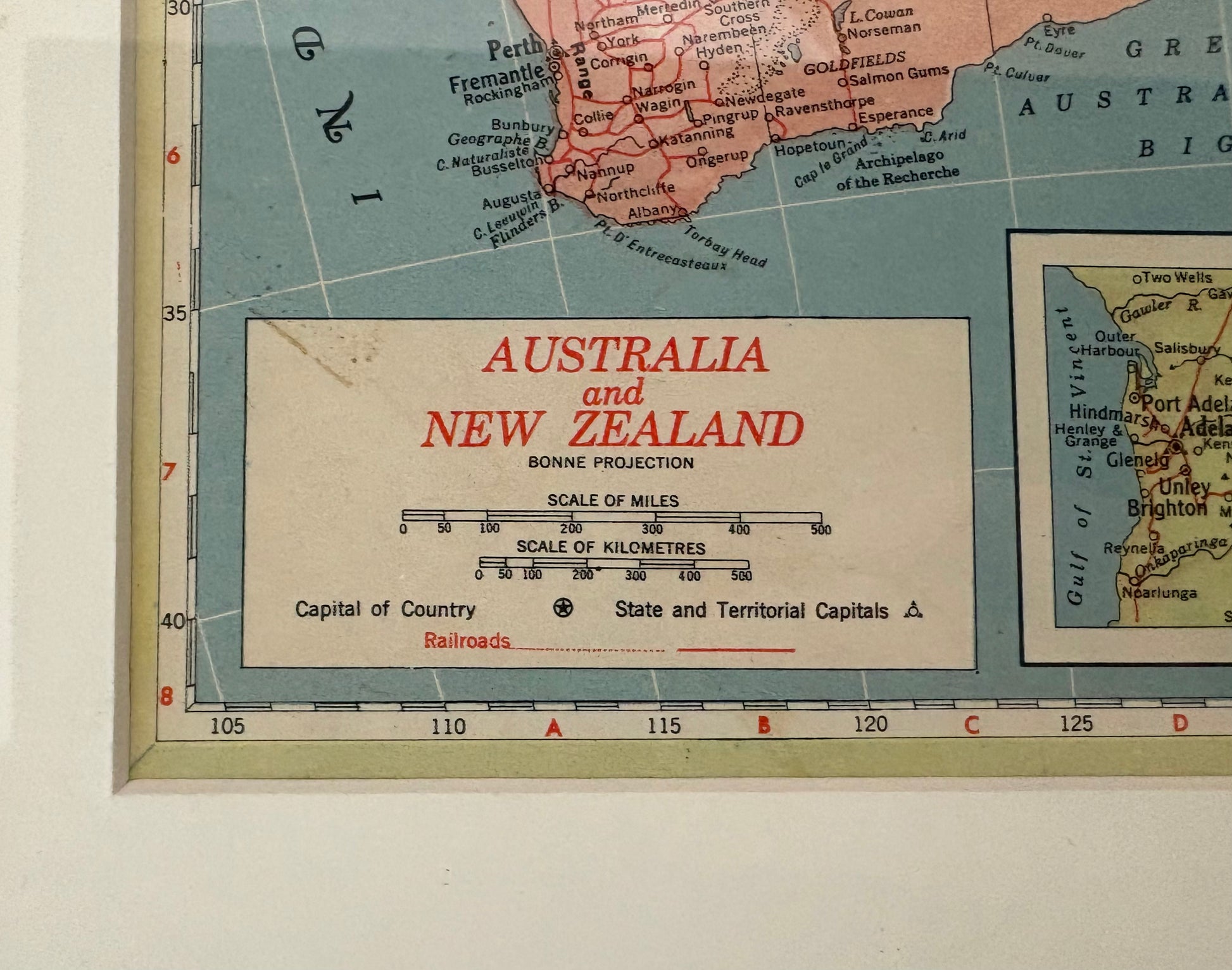 1950s vintage mid century framed map of Australia