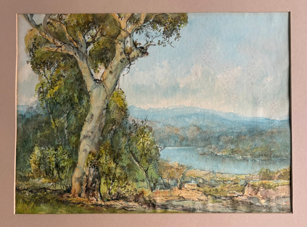 1960s original watercolour painting, Lionel David, Australian, vintage framed art
