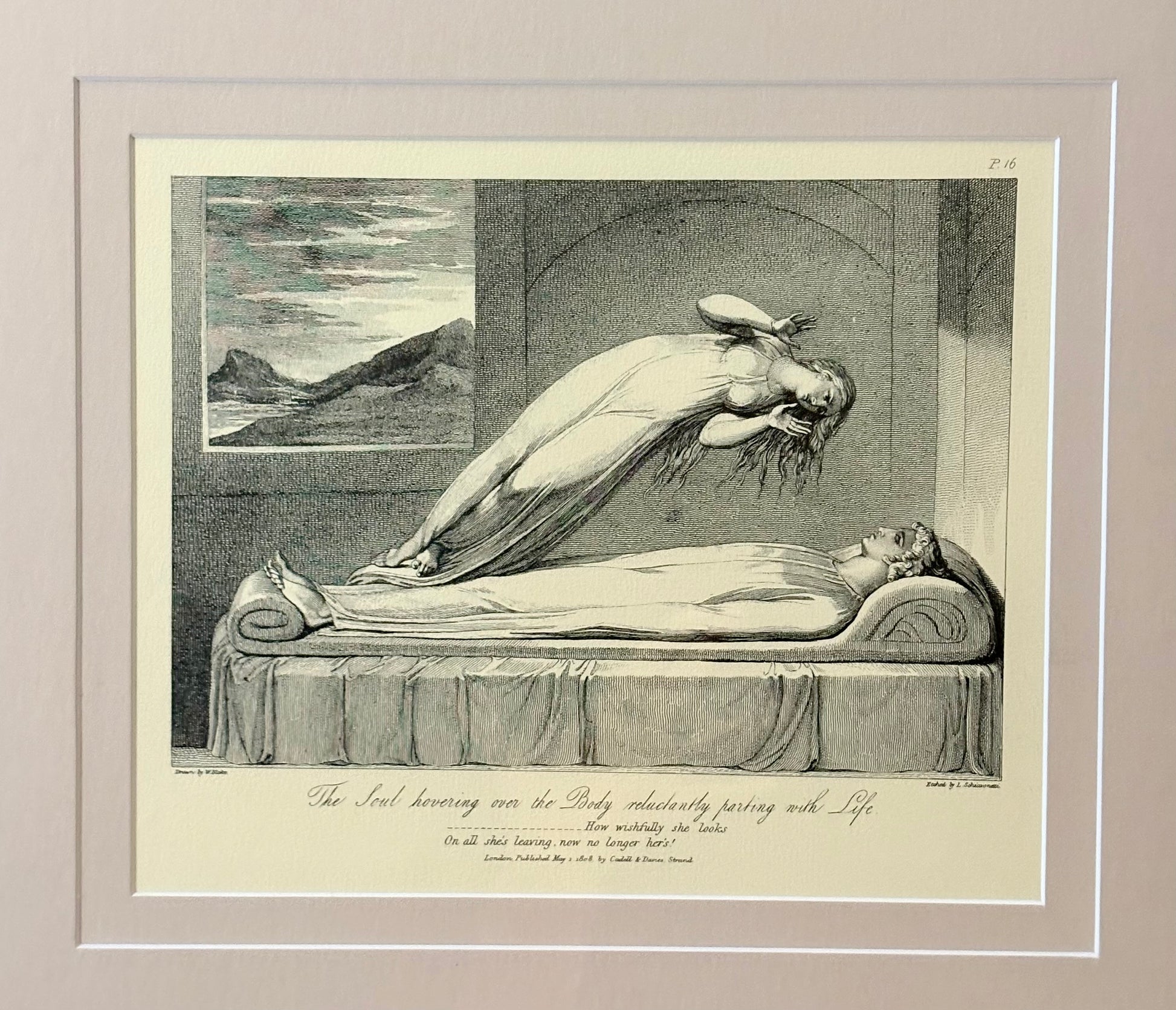 Vintage William Blake engraving, The Grave, framed artwork, "The Soul", gothic wall art