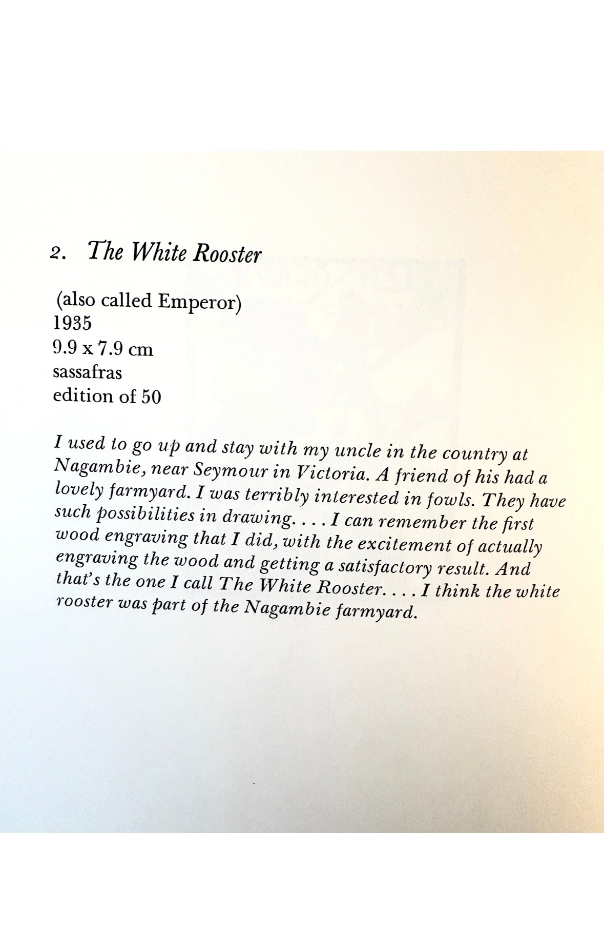 Original Helen Ogilvie woodblock print "The White Rooster", framed art, farmyard birds, Australian artwork