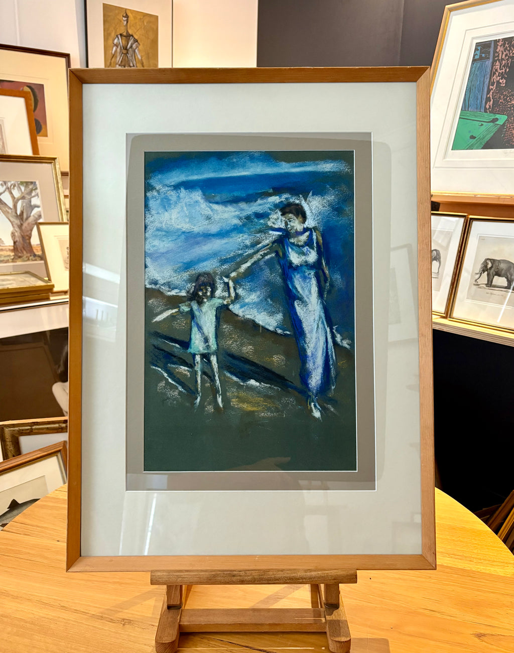 Large original Impressionist pastel drawing, vintage framed art