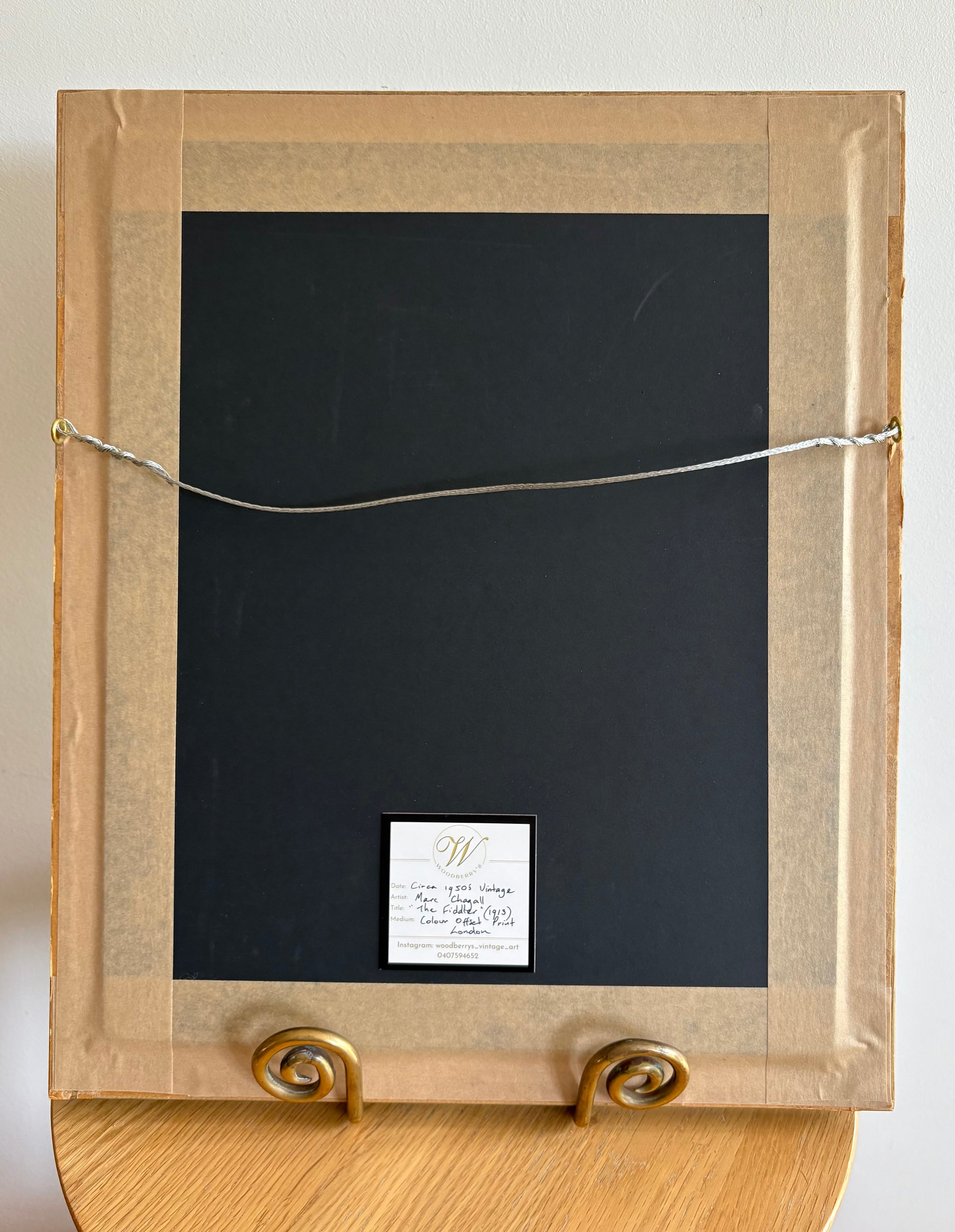 Vintage 1950’s print after Marc Chagall’s painting “The Fiddler”, violin, framed art