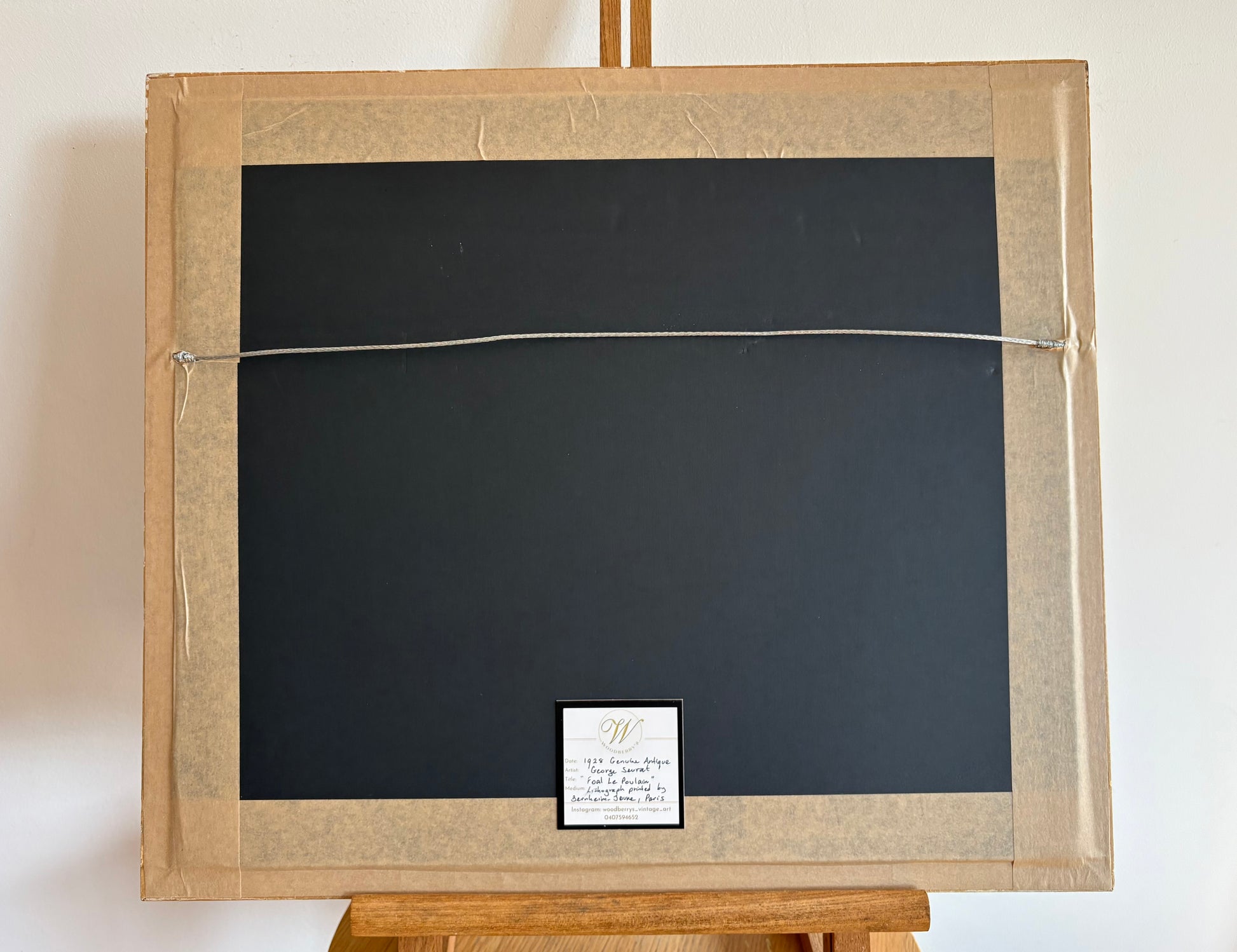 1928 Rare antique print, French, Seurat, drawing, framed art, foal, horse