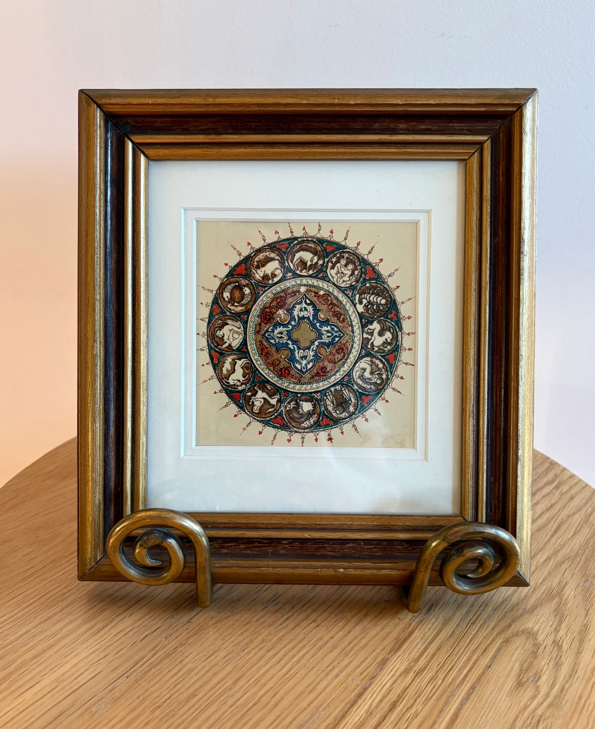 1925 Mariette Lydis gilded offset lithograph, “Zodiac”, mandala, framed art, antique