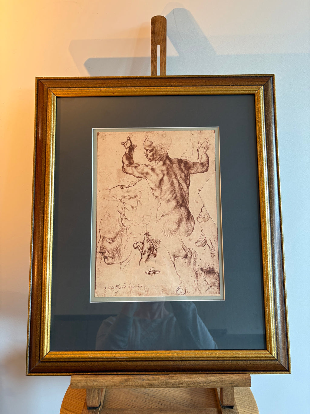 1938 print, Michelangelo "The Libyan Sibyl" (1511), framed vintage art