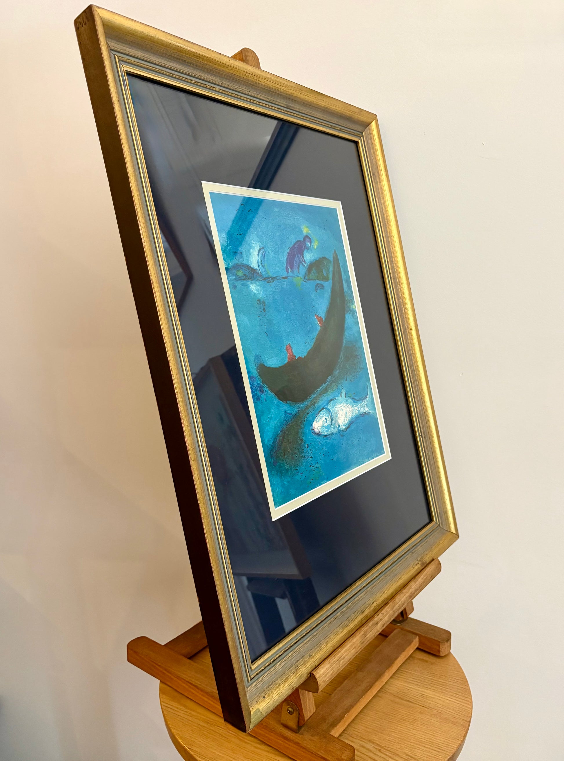 1970s vintage lithographic print, Marc Chagall "Daphnis and Chloe", framed art, Mid-Century