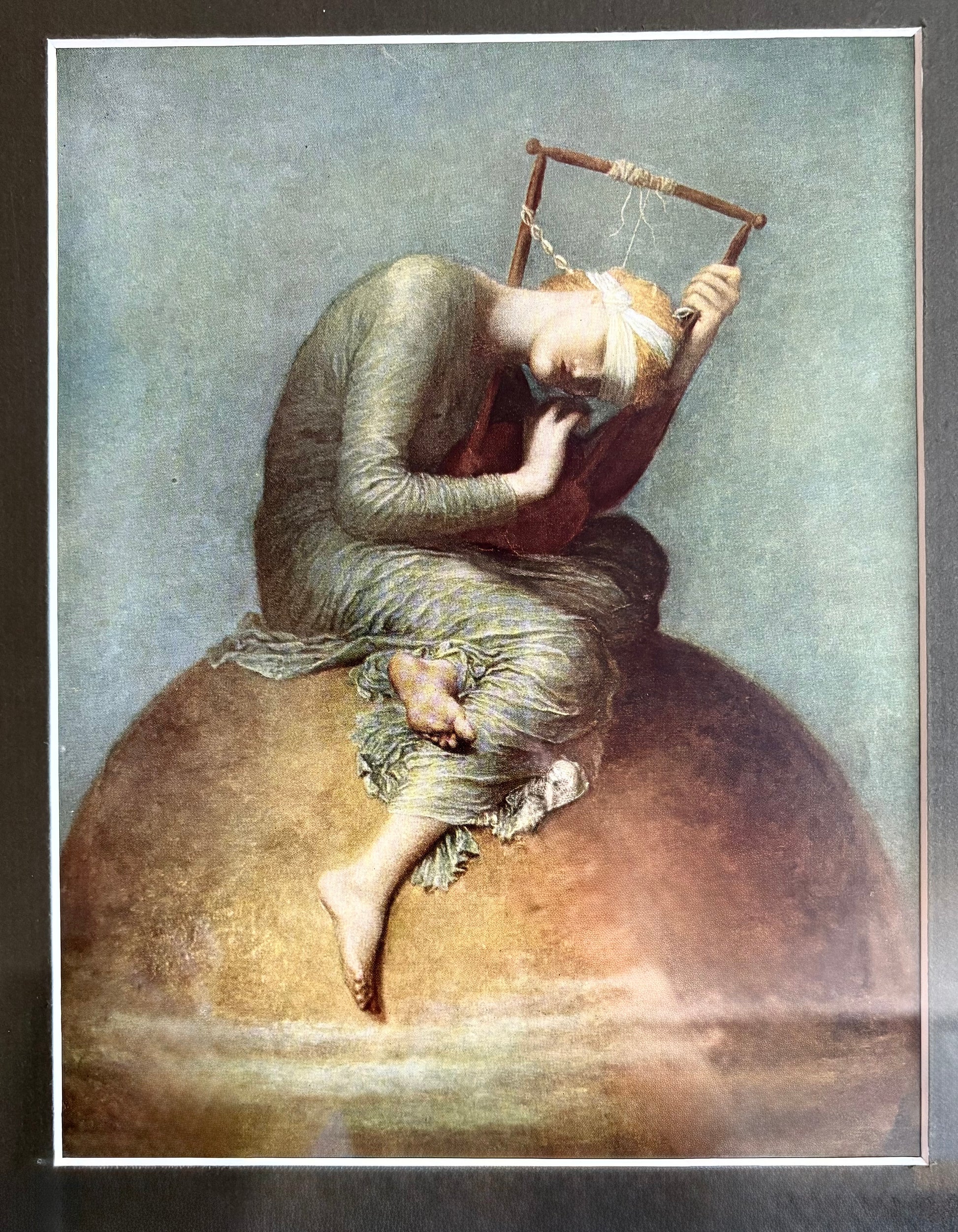 1950s vintage print after George Watts “Hope”, framed artwork, Symbolism