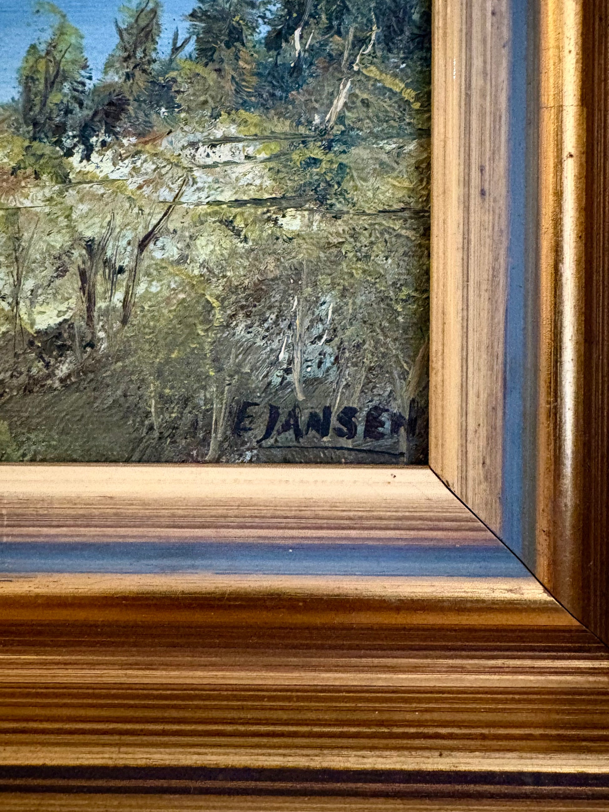 Original Australian landscape painting, vintage framed art, lake