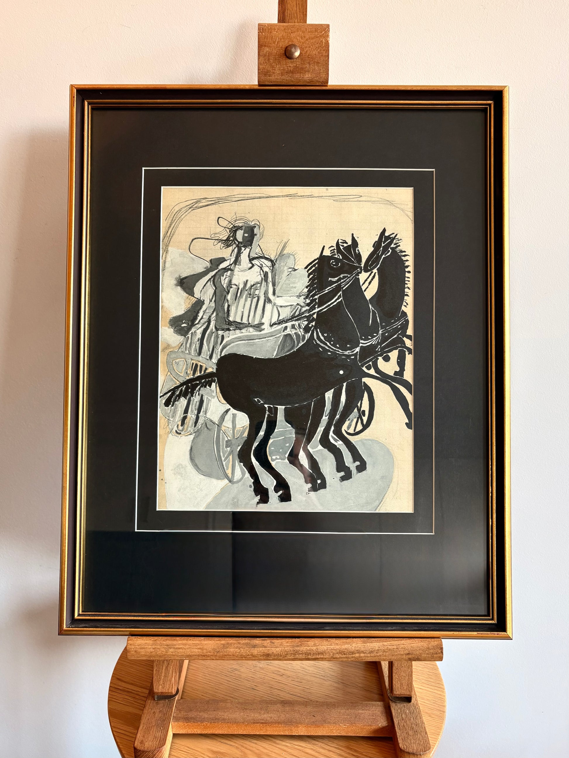1955 Georges Braque, original lithograph, horses, French, framed mid century art