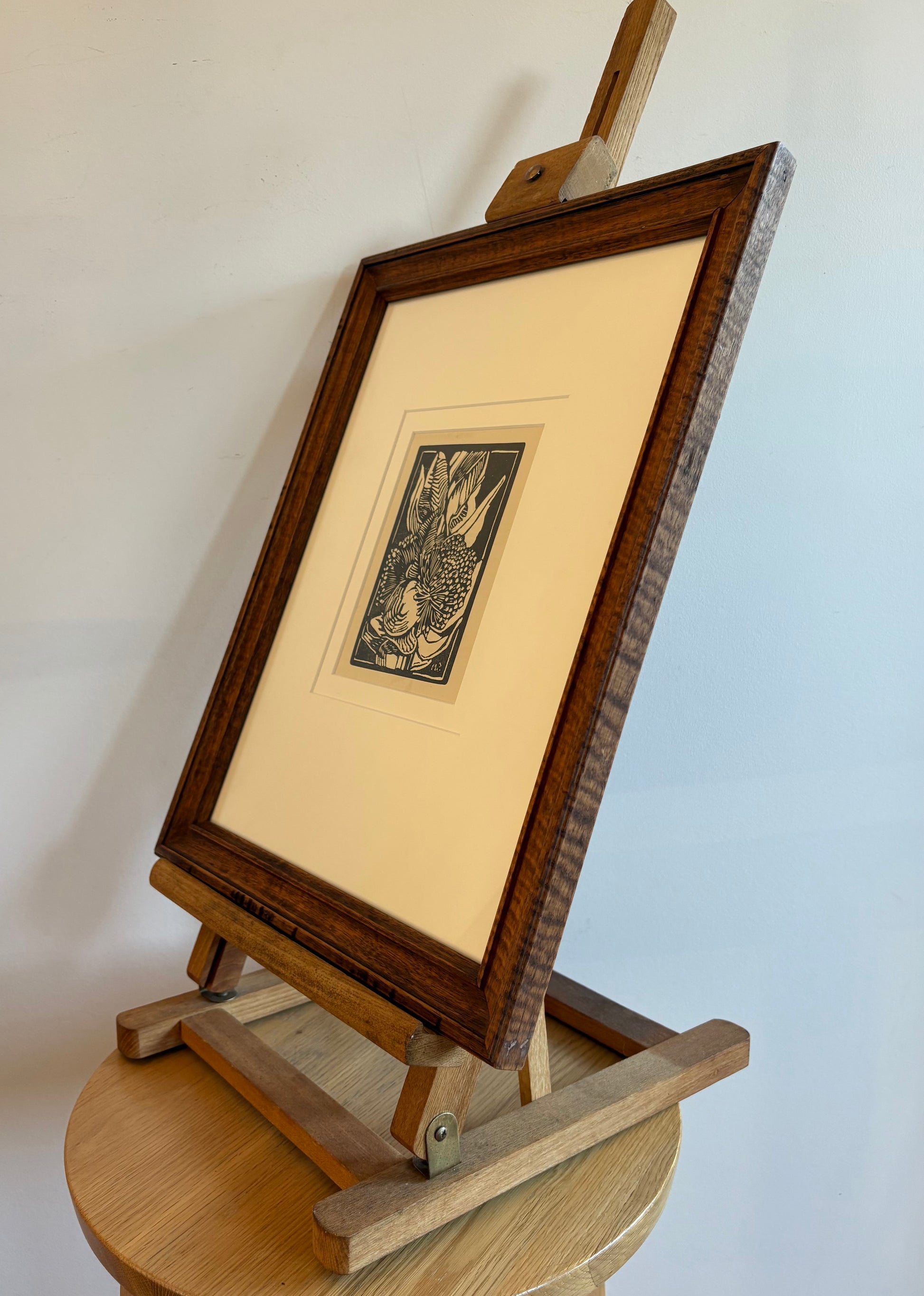 Original 1930s Margaret Preston woodblock print, "W.A. Gum Blossom" rare antique framed art