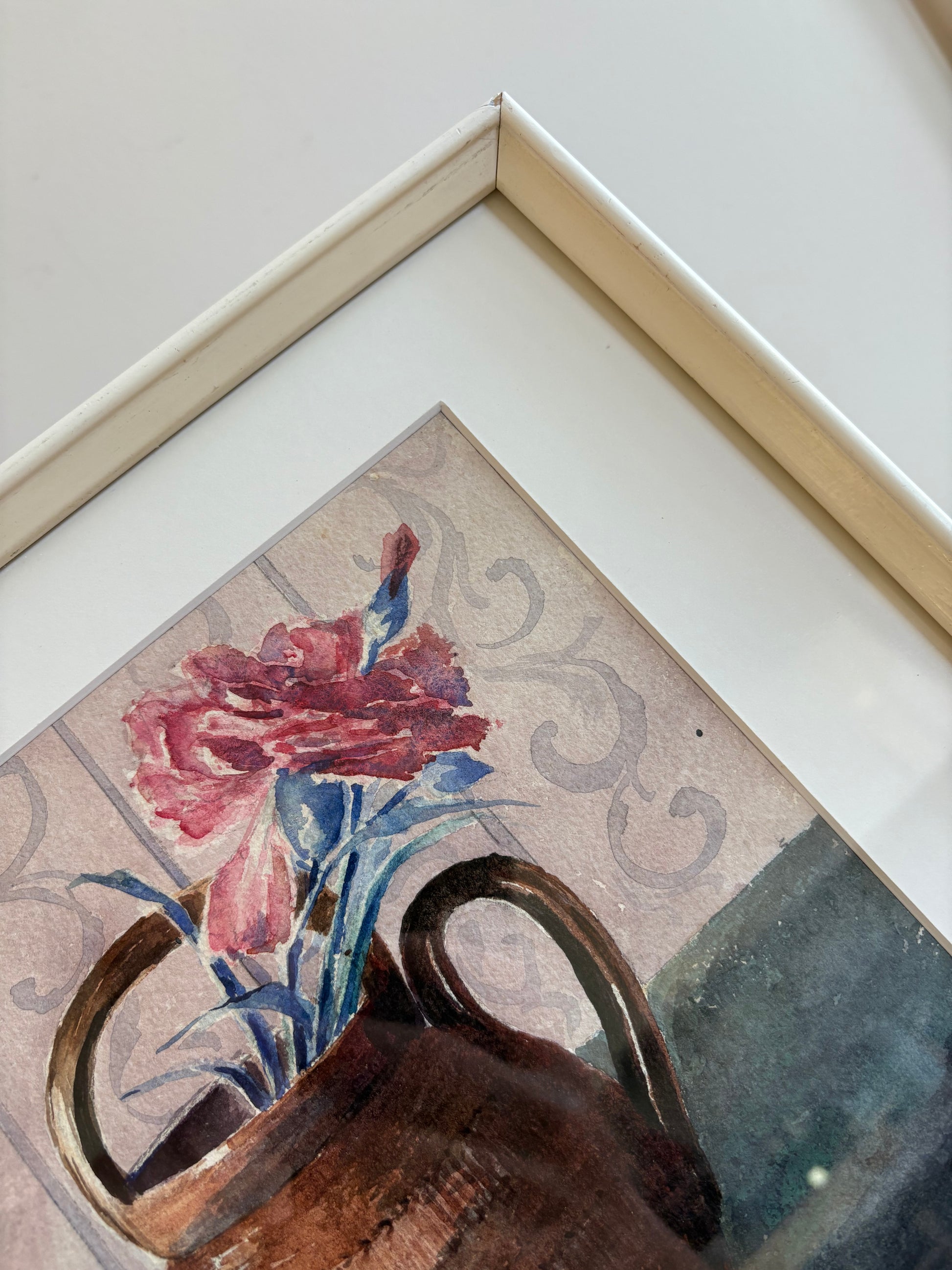 Original 1927 French antique watercolour painting, framed vintage art