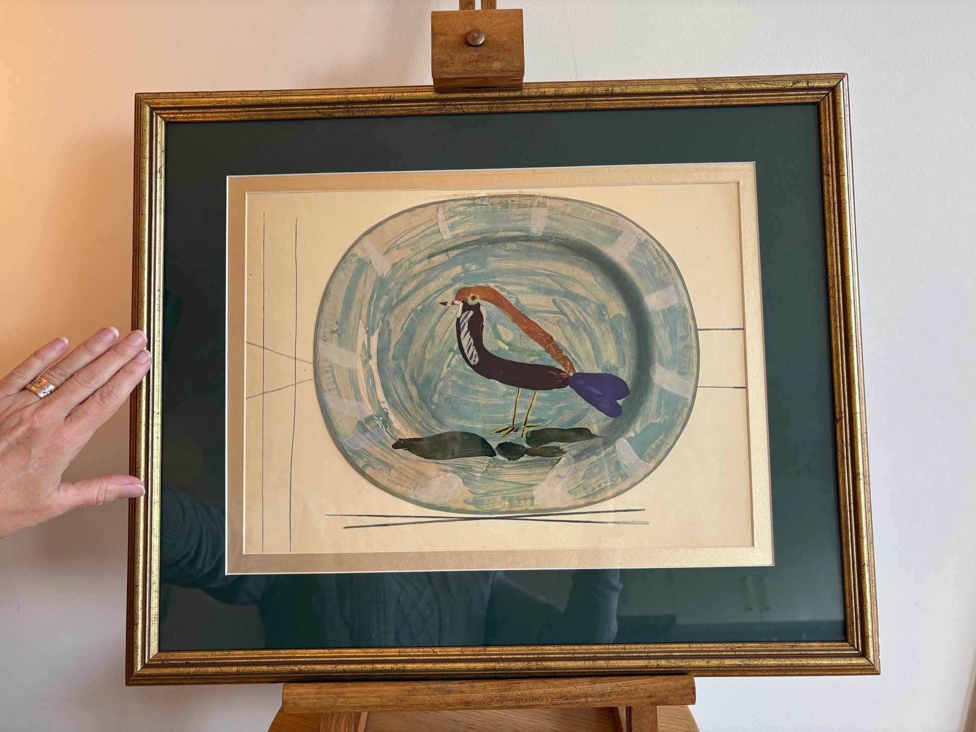 1948 Picasso collotype print, mid century, ceramic ceramic plate, bird