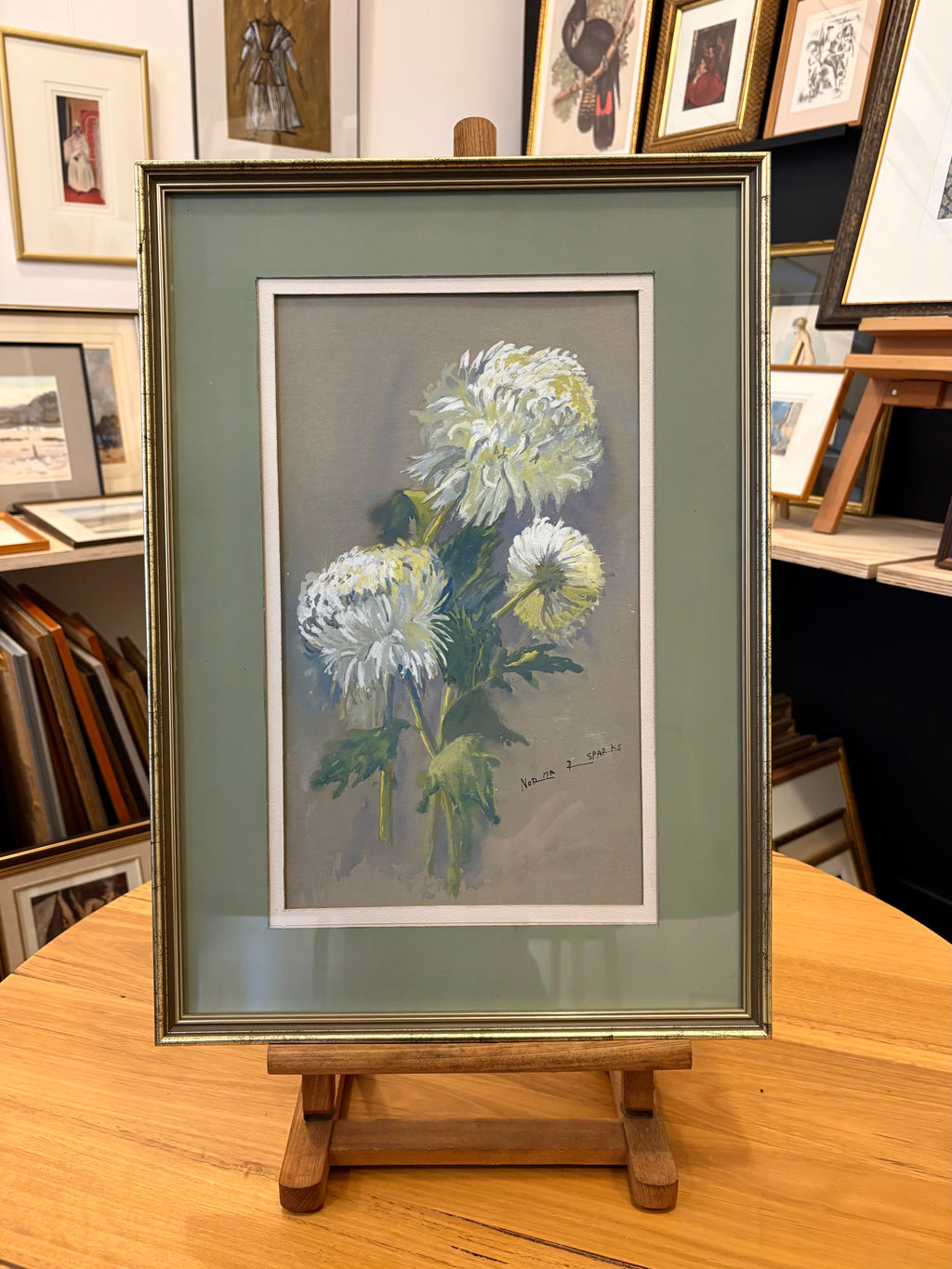 Mid Century original painting, “Carnations”, Norma Sparks, vintages framed art