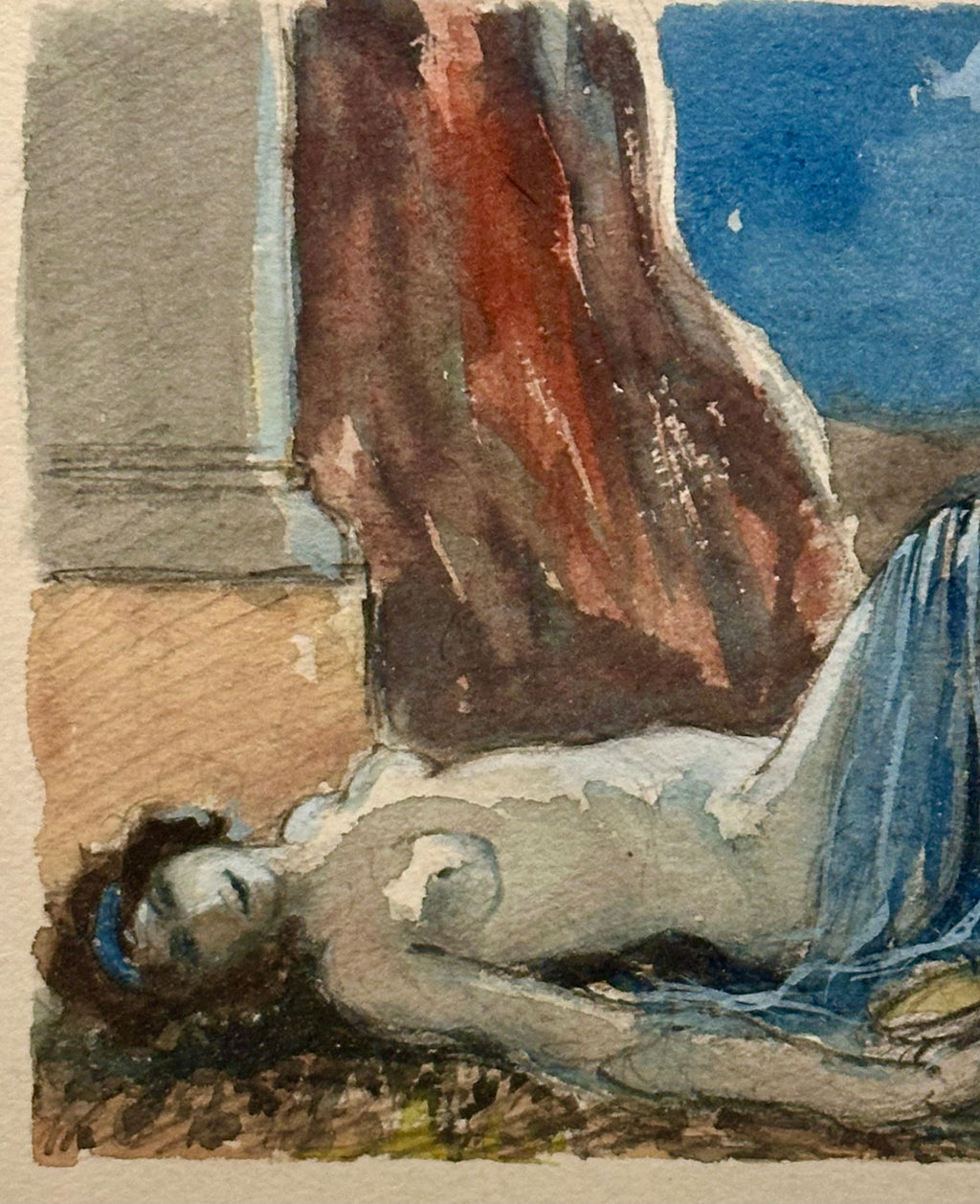 Circa 1900s French original Impressionist study, watercolour painting, antique framed art