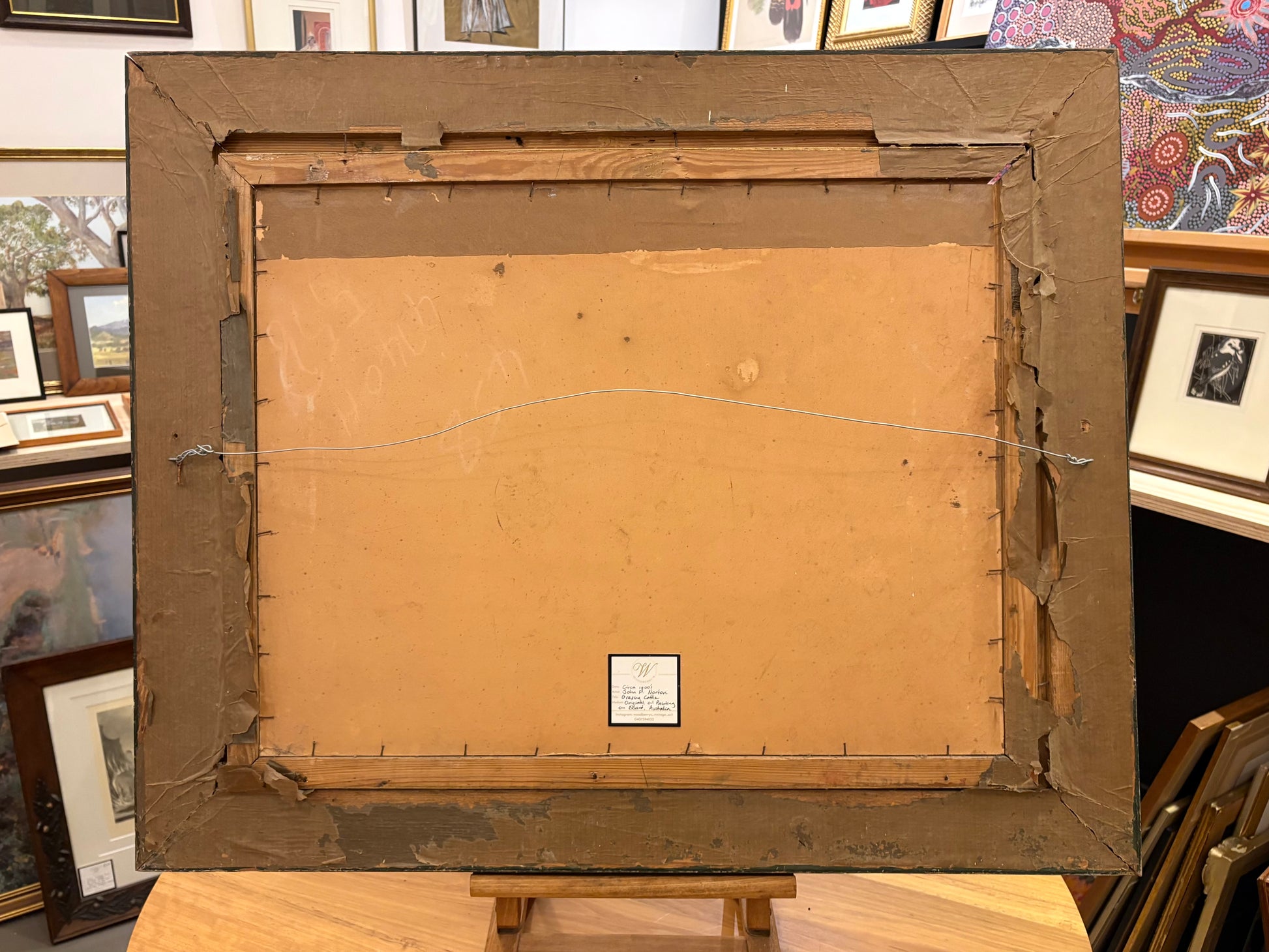 Large antique original oil painting, John Norton, Australian landscape, gilt frame