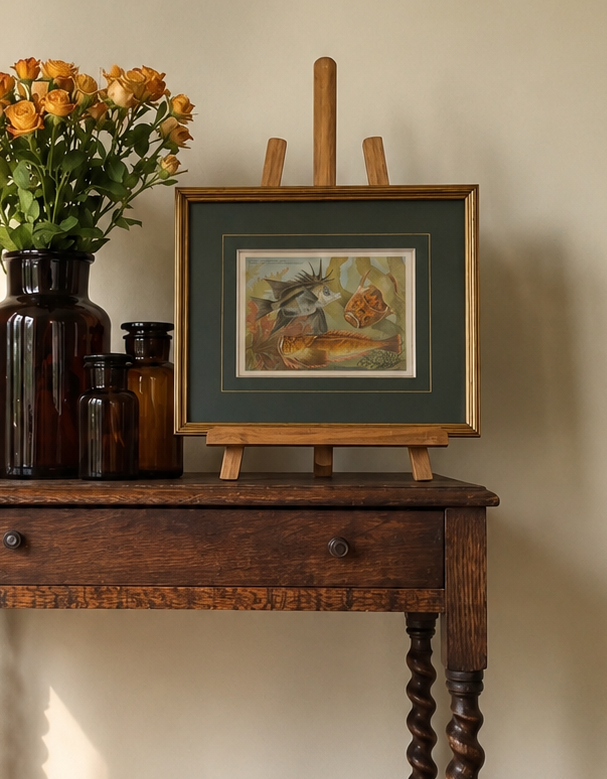 1881 Antique chromolithograph, Louisa A Meredith, Australian, fish, framed art