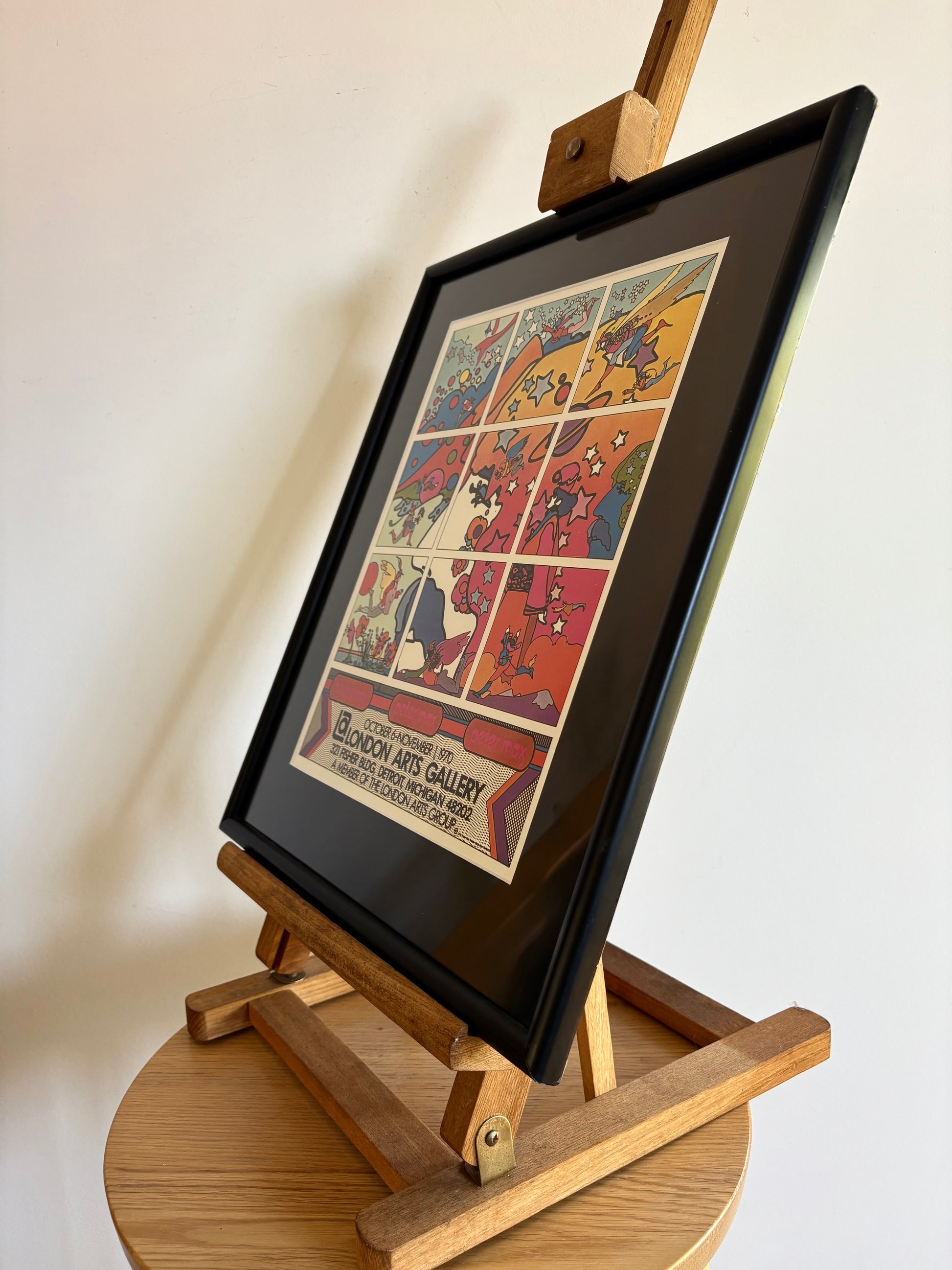 1970s vintage Peter Max print, London Arts poster, psychedelic, framed art