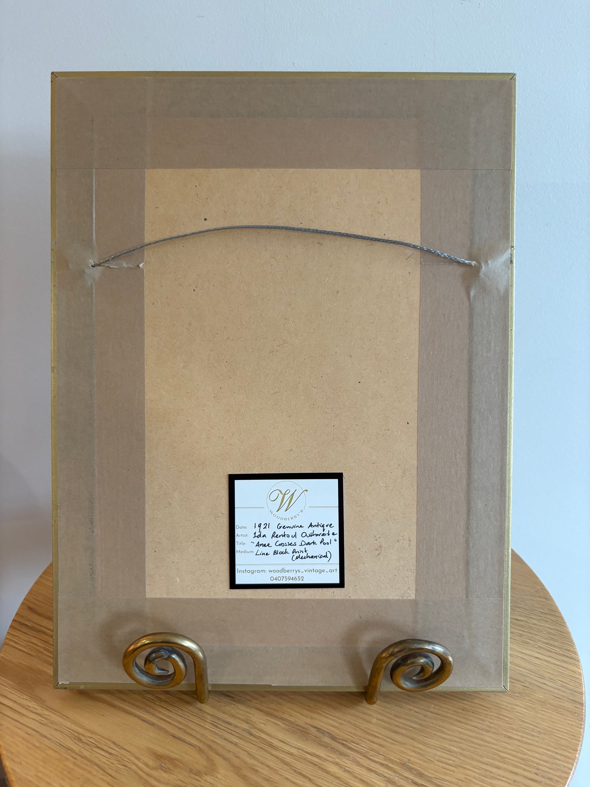 1921 Antique print, Ida Rentoul Outhwaite, "Anne Crosses the Dark Pool", framed art, fairy, Art Deco