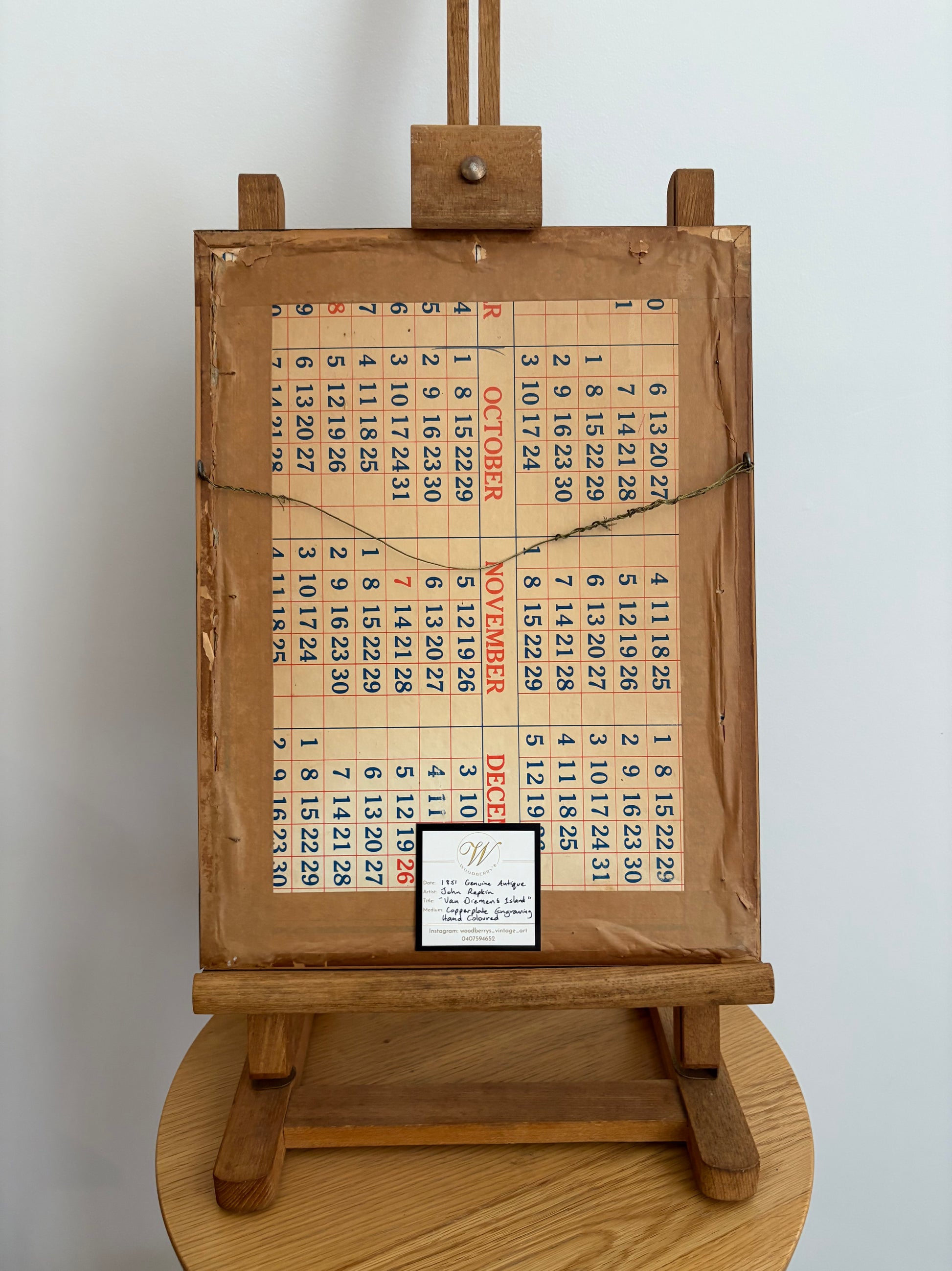 1850s antique map of Tasmania, engraved, hand coloured, Tallis, vintage framed art