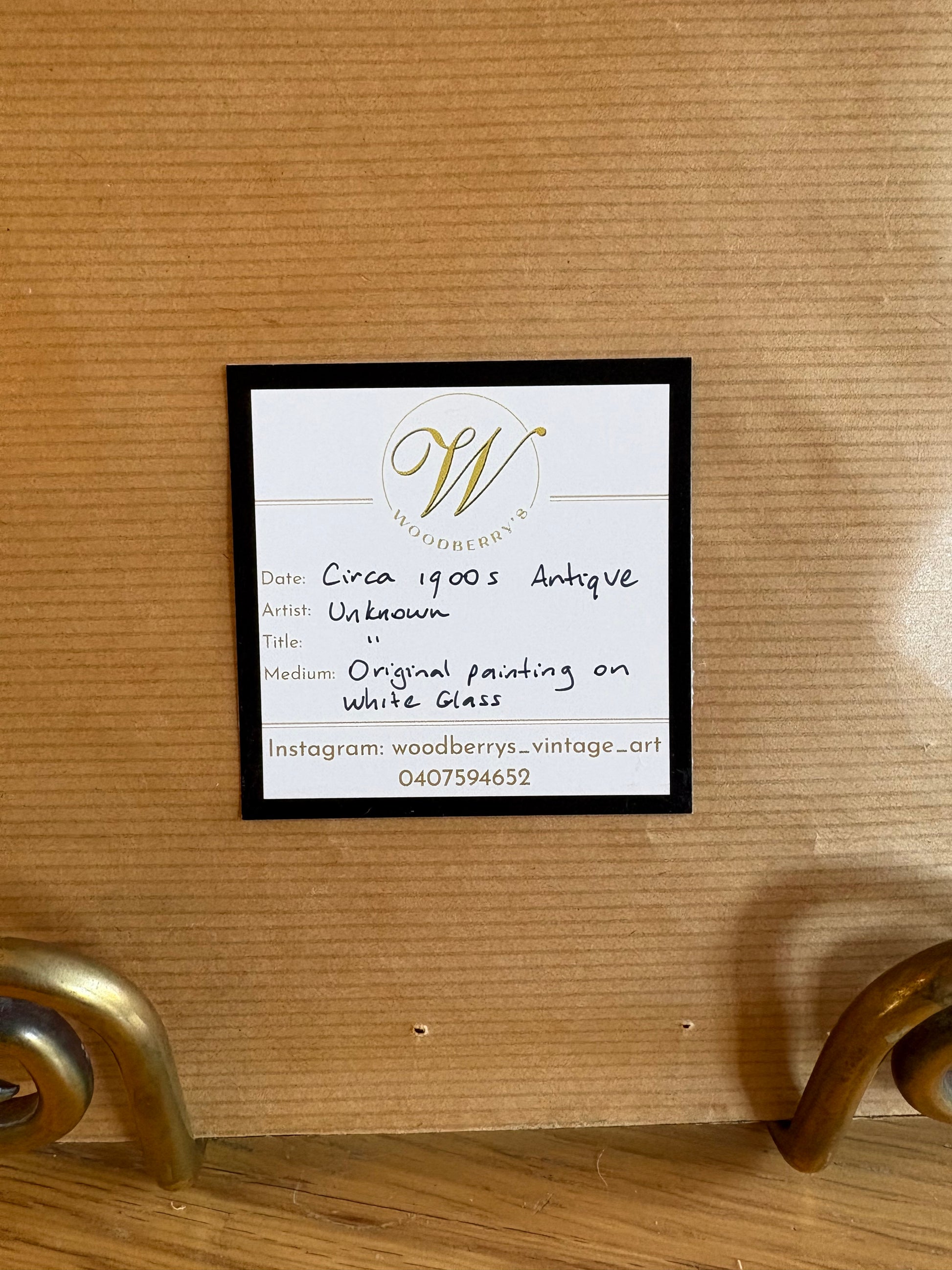 Antique original painting on white glass, coastal landscape scene, yacht, framed vintage art