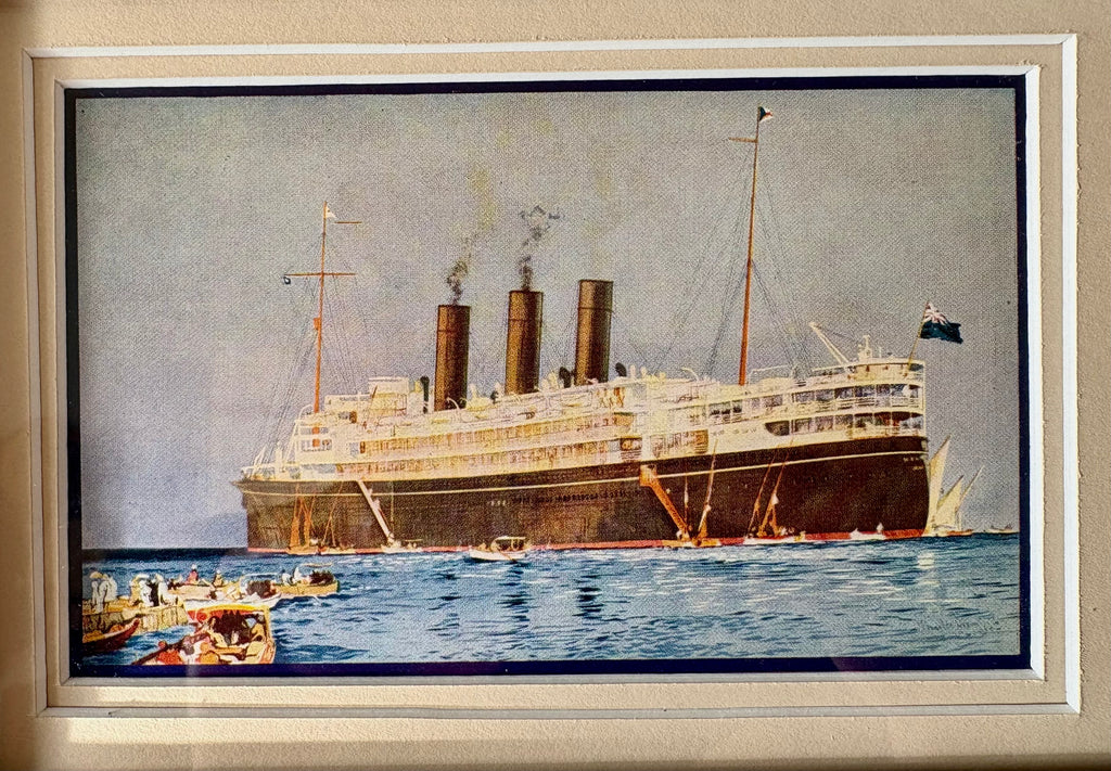 1920s Antique Australian ship prints, pair, silky oak frame