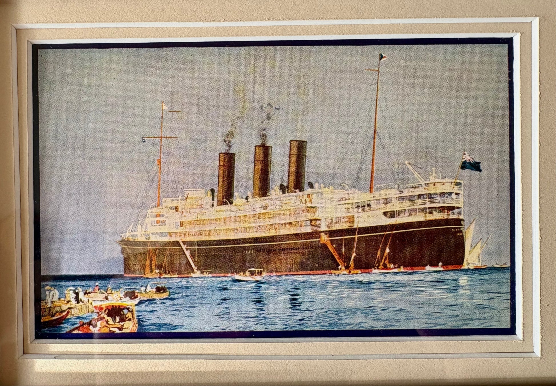 1920s Antique Australian ship prints, pair, silky oak frame