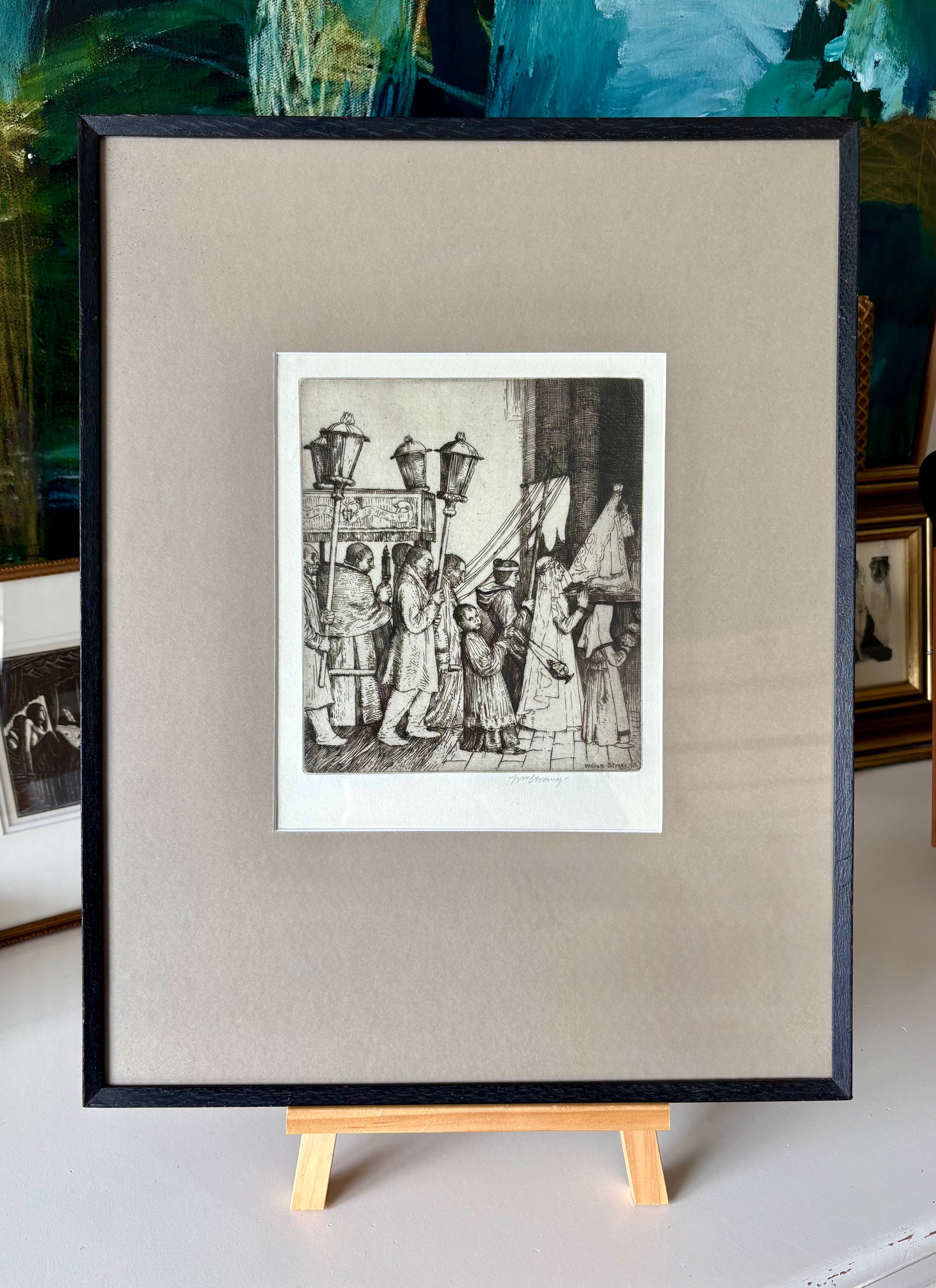Signed 1898 William Strang original etching, framed antique art