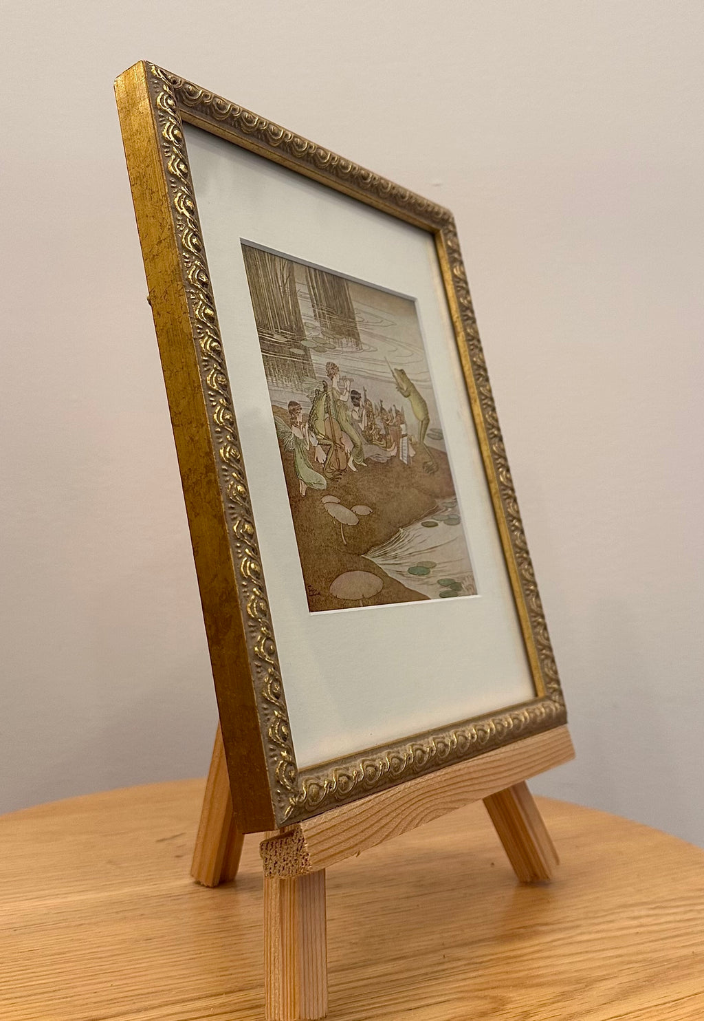 1921 Genuine antique print, Ida Rentoul Outhwaite, fairy with frog, gilt framed art