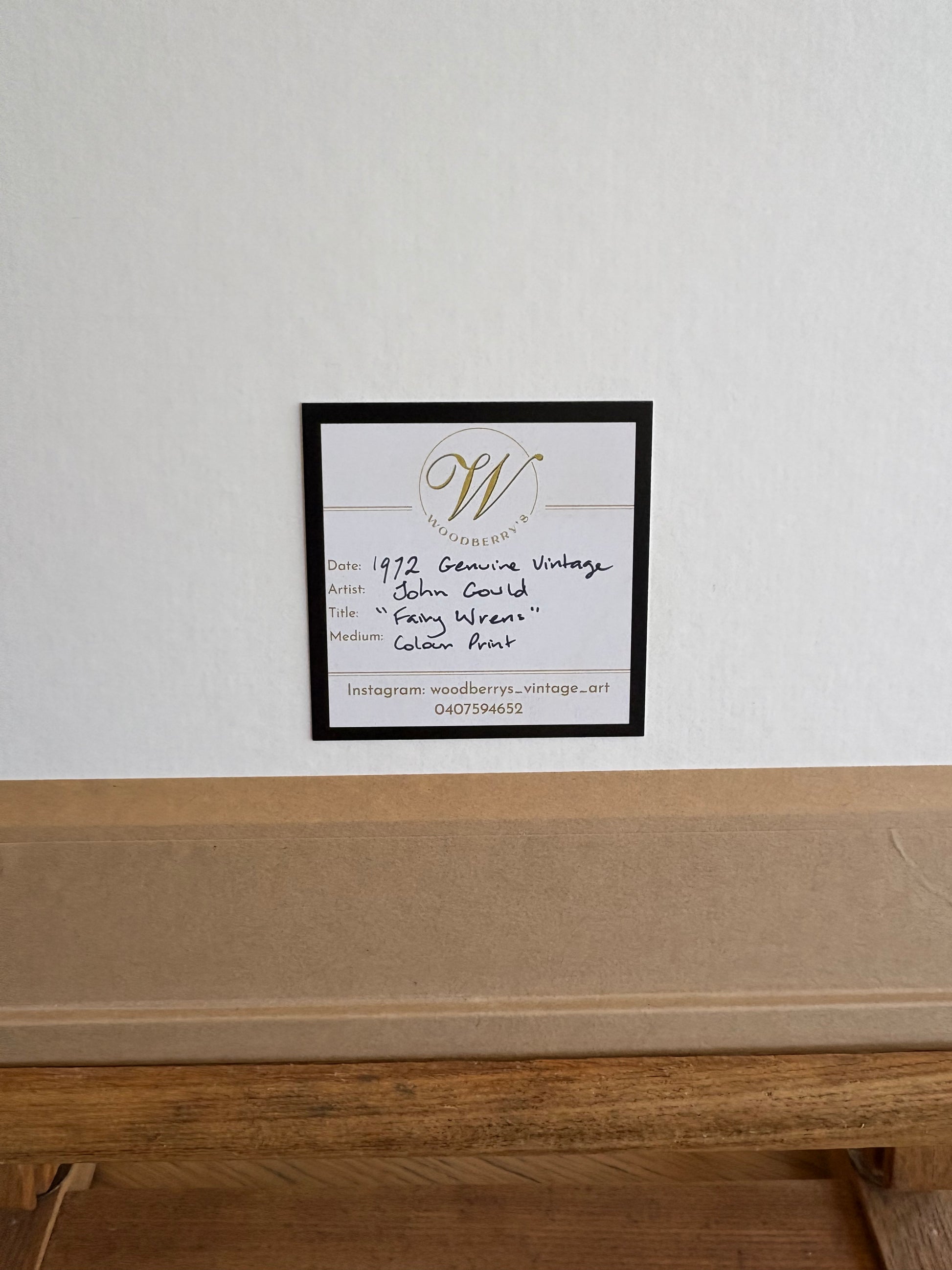 Gould "Birds of Australia" 1972 print of Blue Wrens, vintage framed art