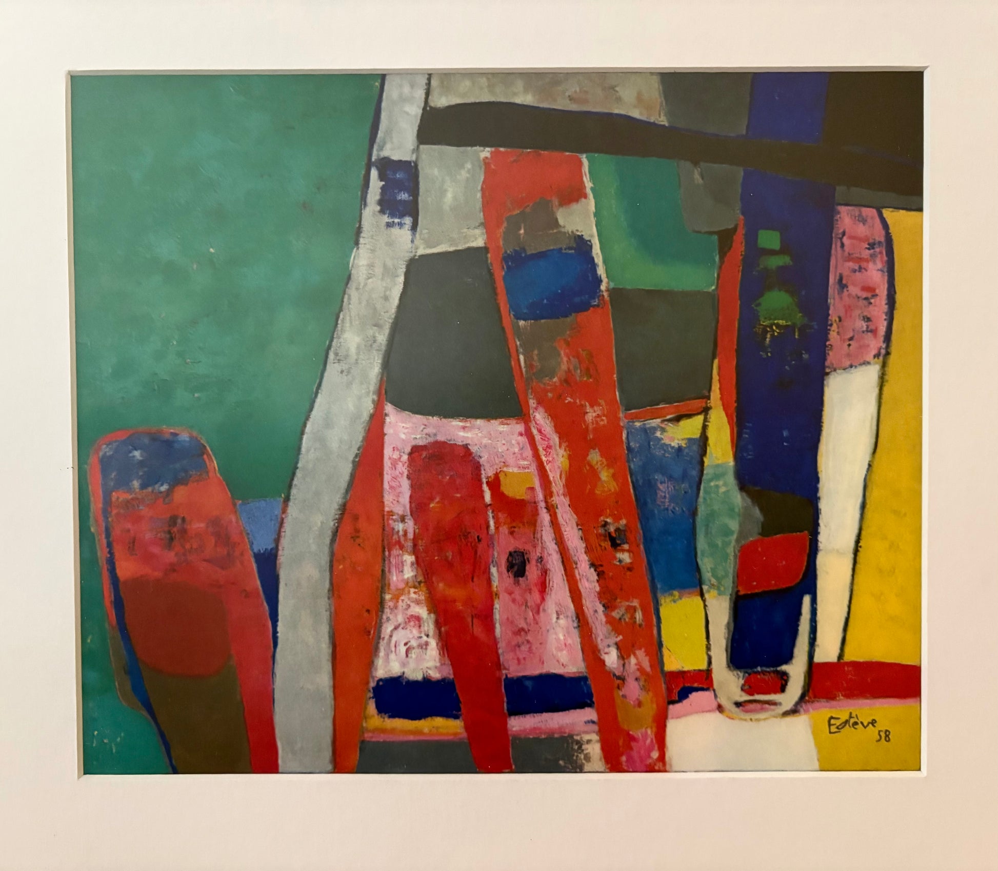 1960s Abstract print, Maurice Esteve, Mid-Century, framed art, French, vintage