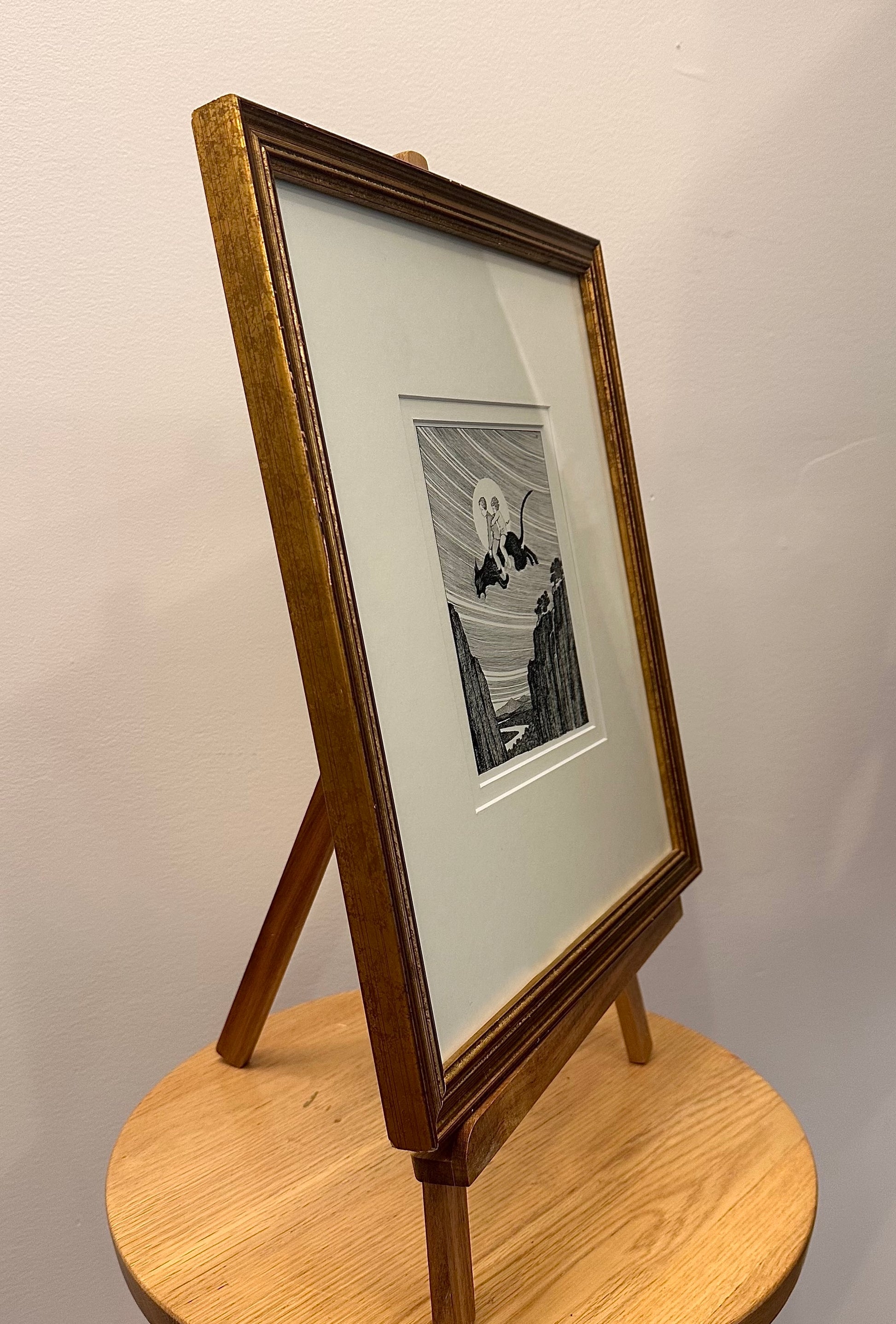 1919 Genuine antique print, Ida Rentoul Outhwaite, cat, Art Deco framed art