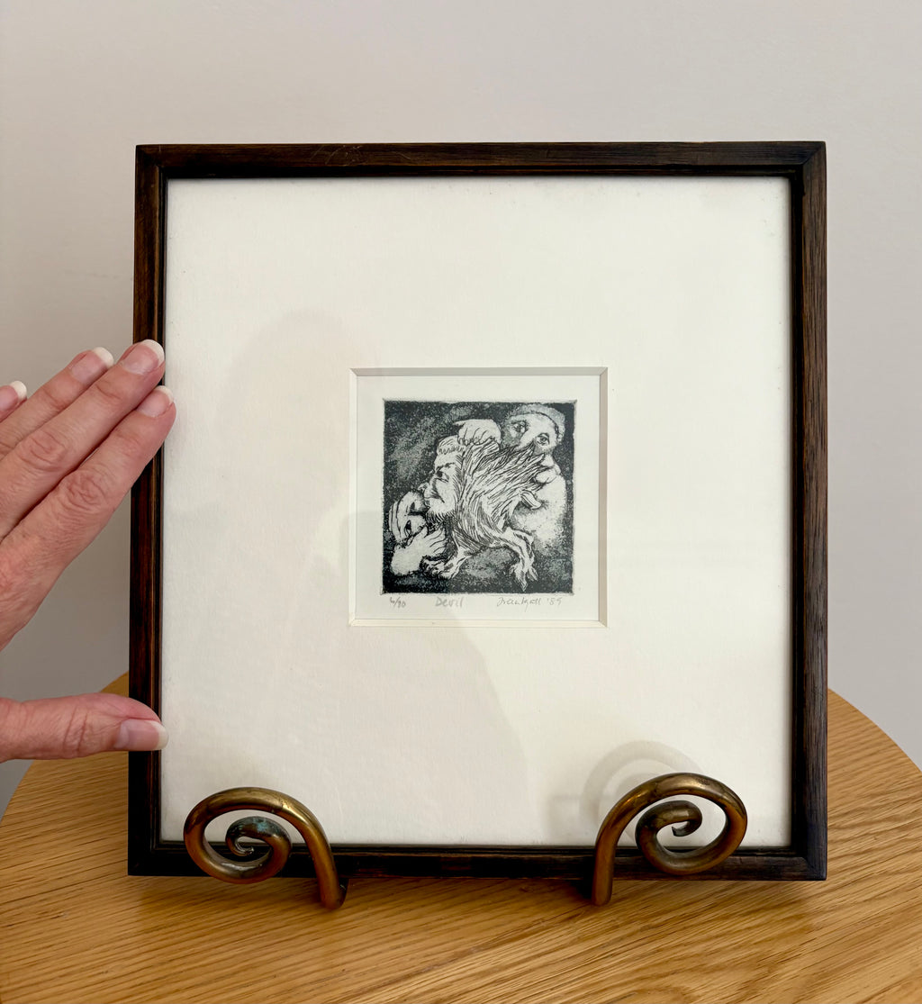 Original Etching, edition 6/20, signed, “Devil”, framed vintage art