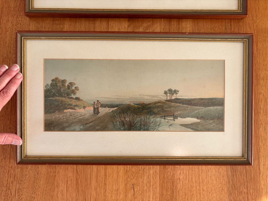 Trio of vintage British landscape chronographic prints, framed artworks
